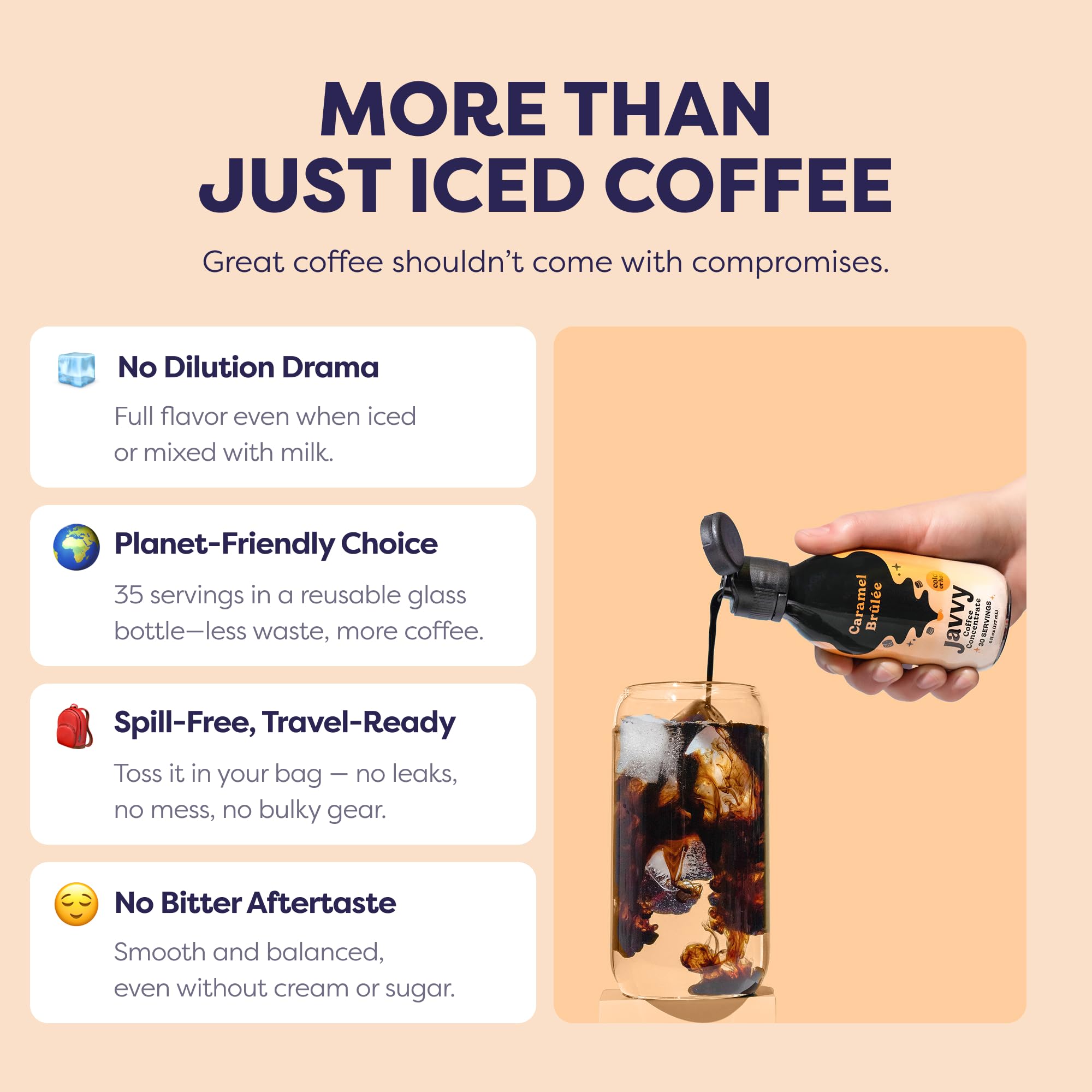 Slow pour shows customizable strength with Javvy concentrate for lattes.
