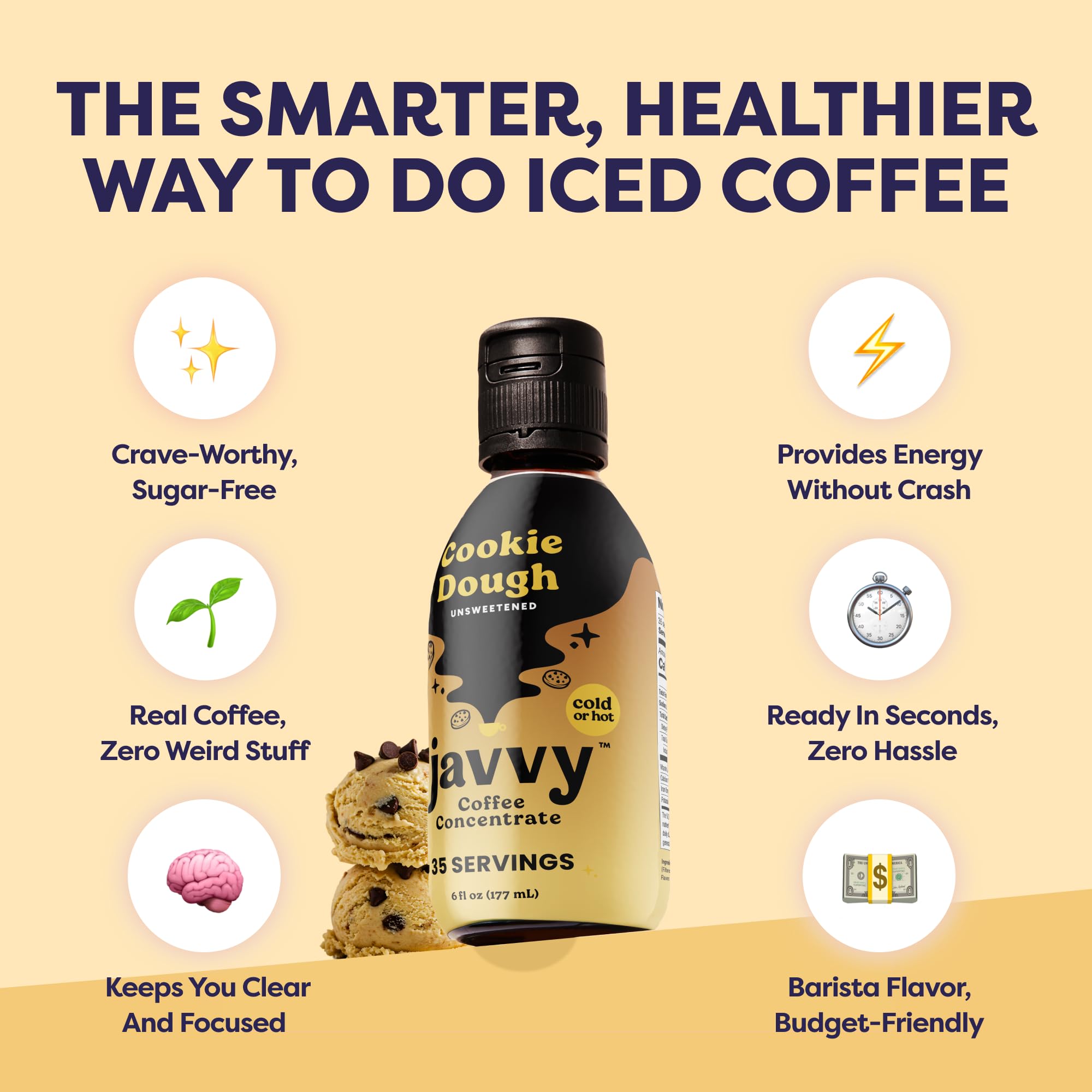 Javvy Coffee Concentrate Cookie Dough pour enhances latte texture.