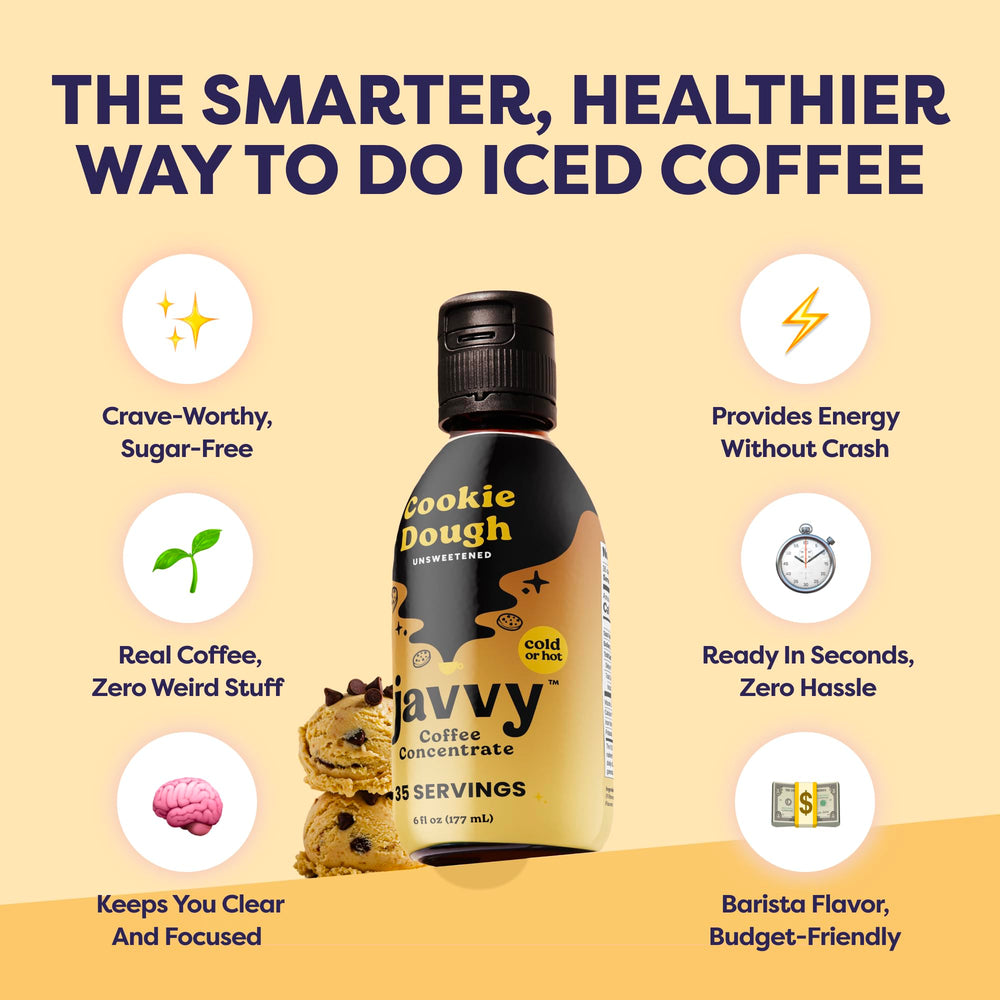 Javvy Coffee Concentrate Cookie Dough pour enhances latte texture.