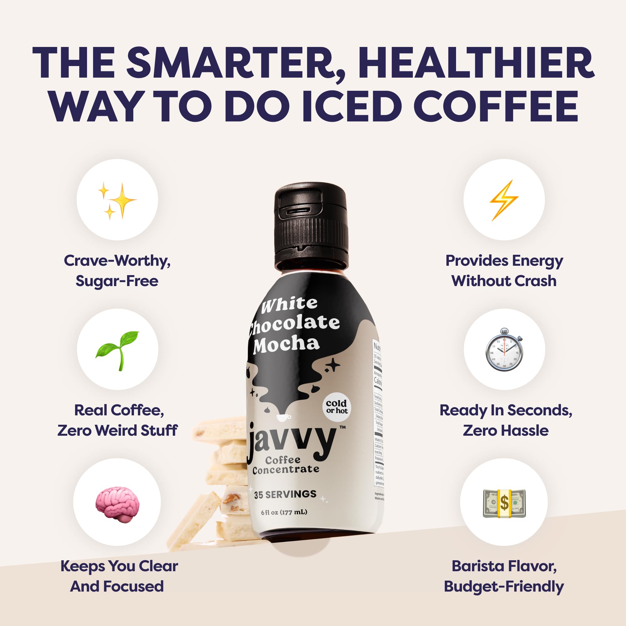 Javvy hot coffee mug featuring bold, smooth taste ready in seconds.