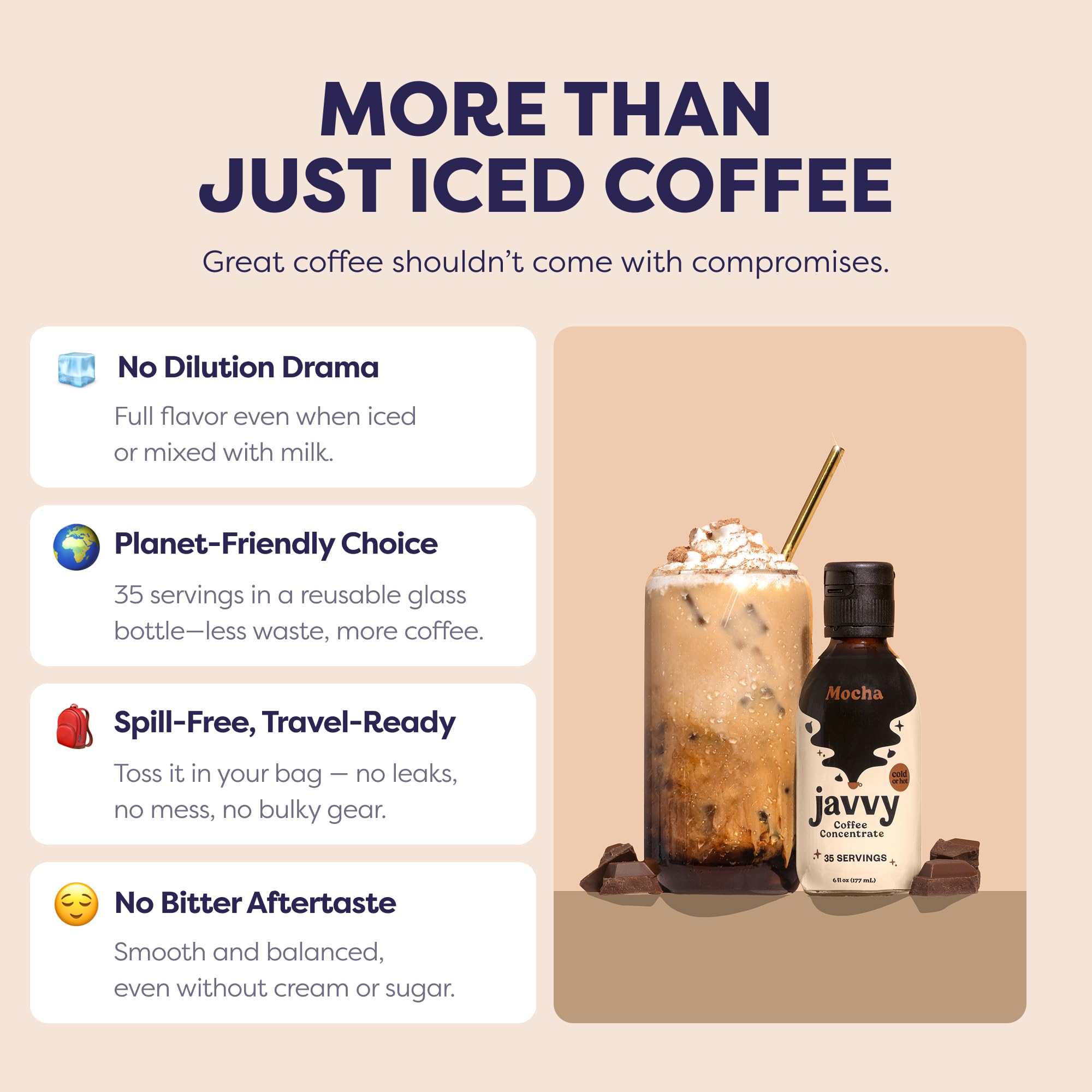 Cocktail glass with Javvy Mocha hinting at versatile flavor mix-ins.