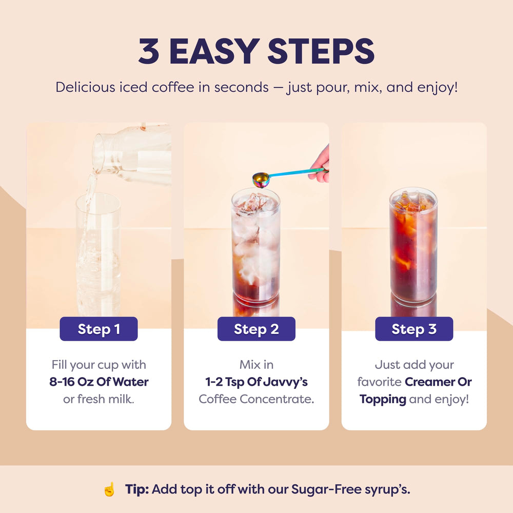 Pouring Javvy Mocha into a cup with rich aroma and smooth finish.