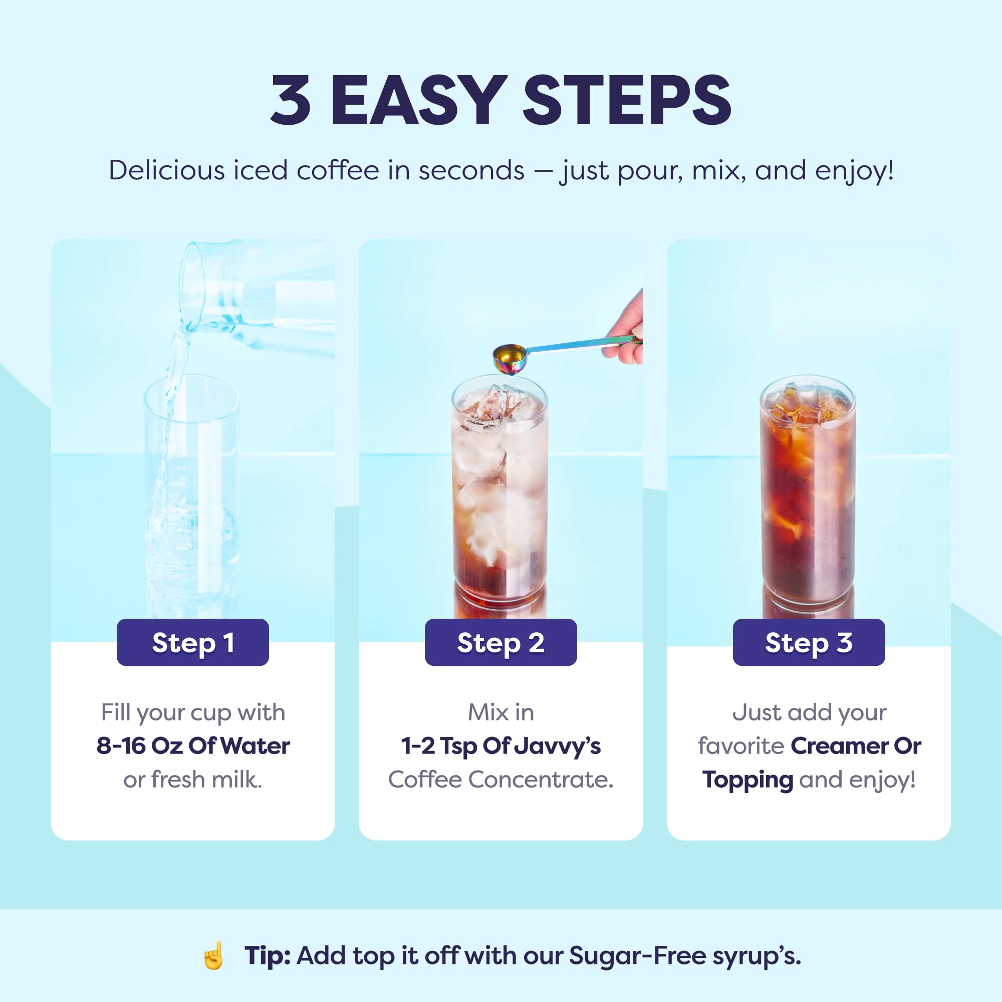 Javvy Coffee Concentrate Morning routine cup conveys quick, flavorful boosts for busy mornings.