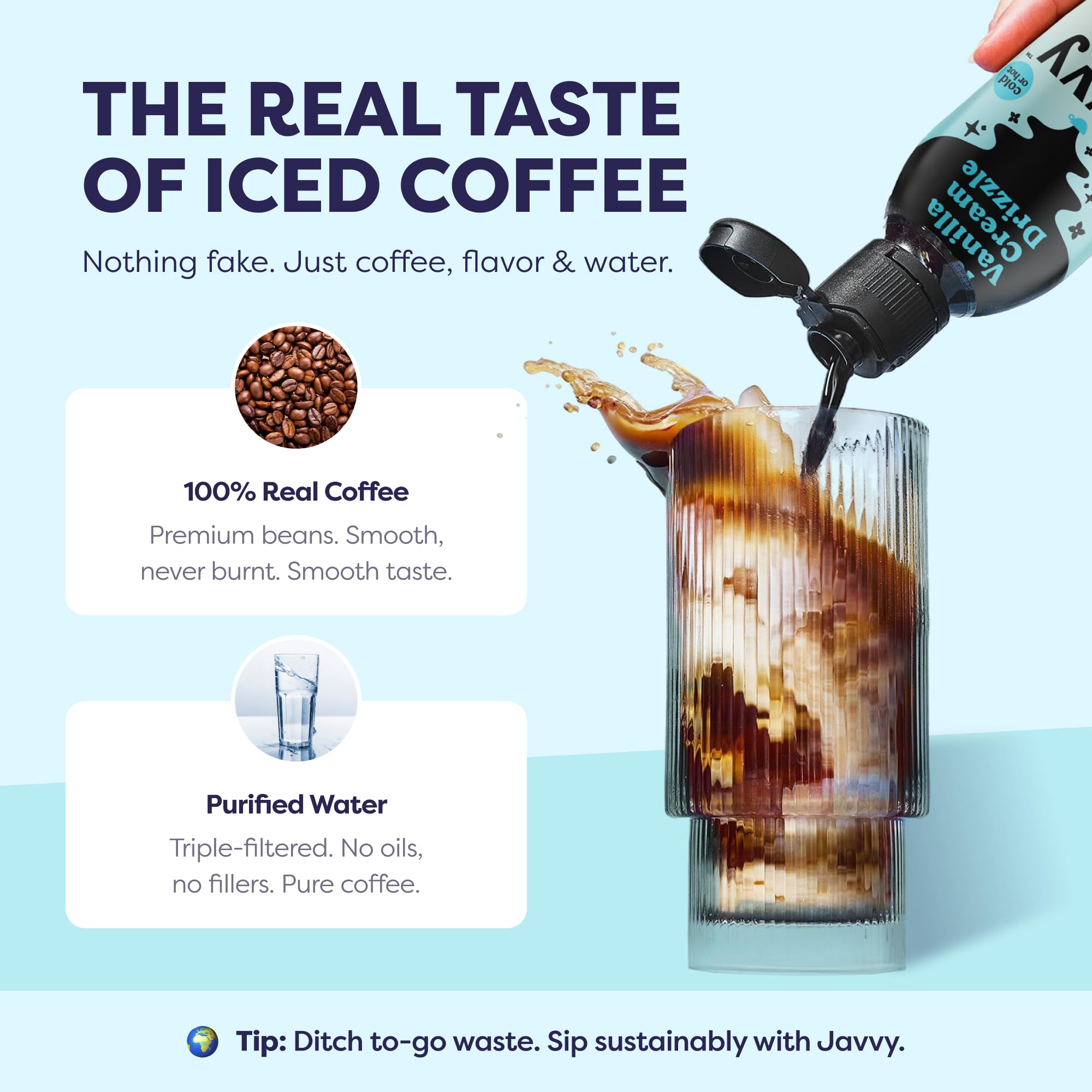 Javvy Coffee Concentrate Natural flavors label communicates clean ingredients for a healthier coffee experience.