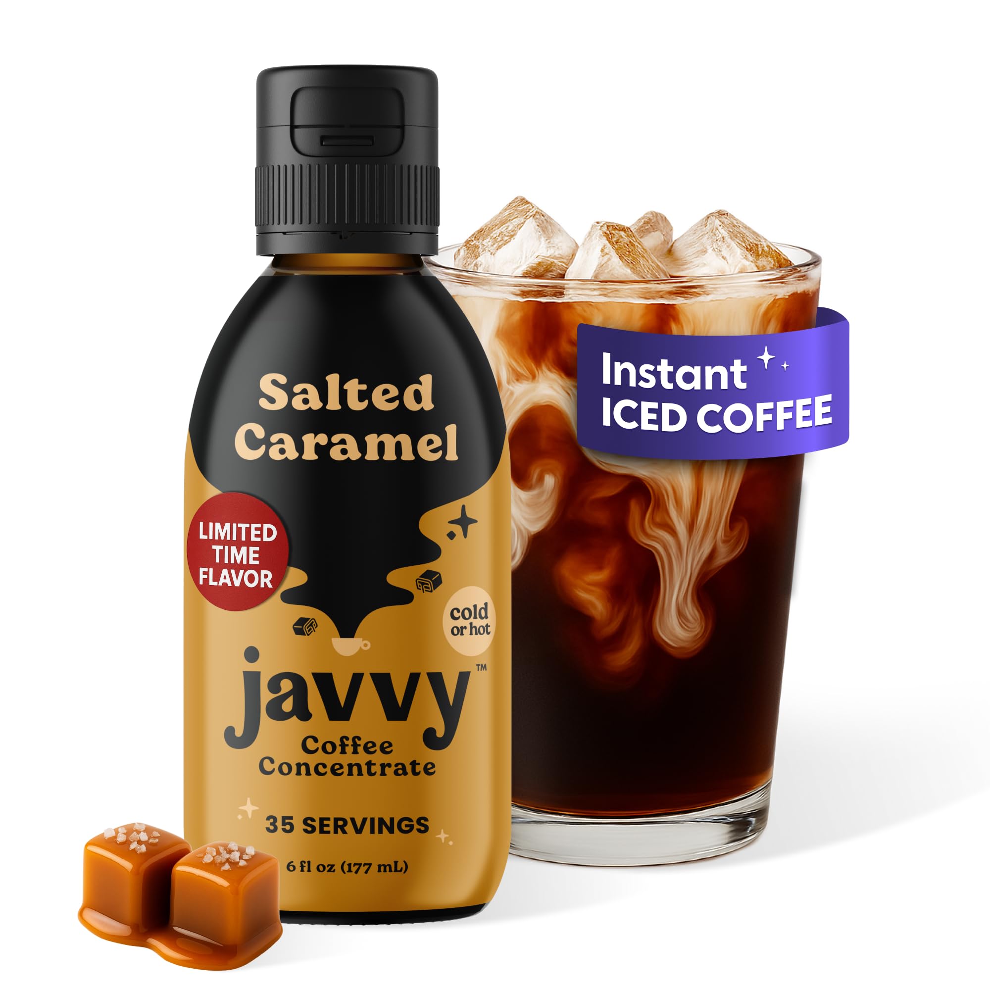 Javvy Salted Caramel concentrate bottle with rich aroma for cold brew