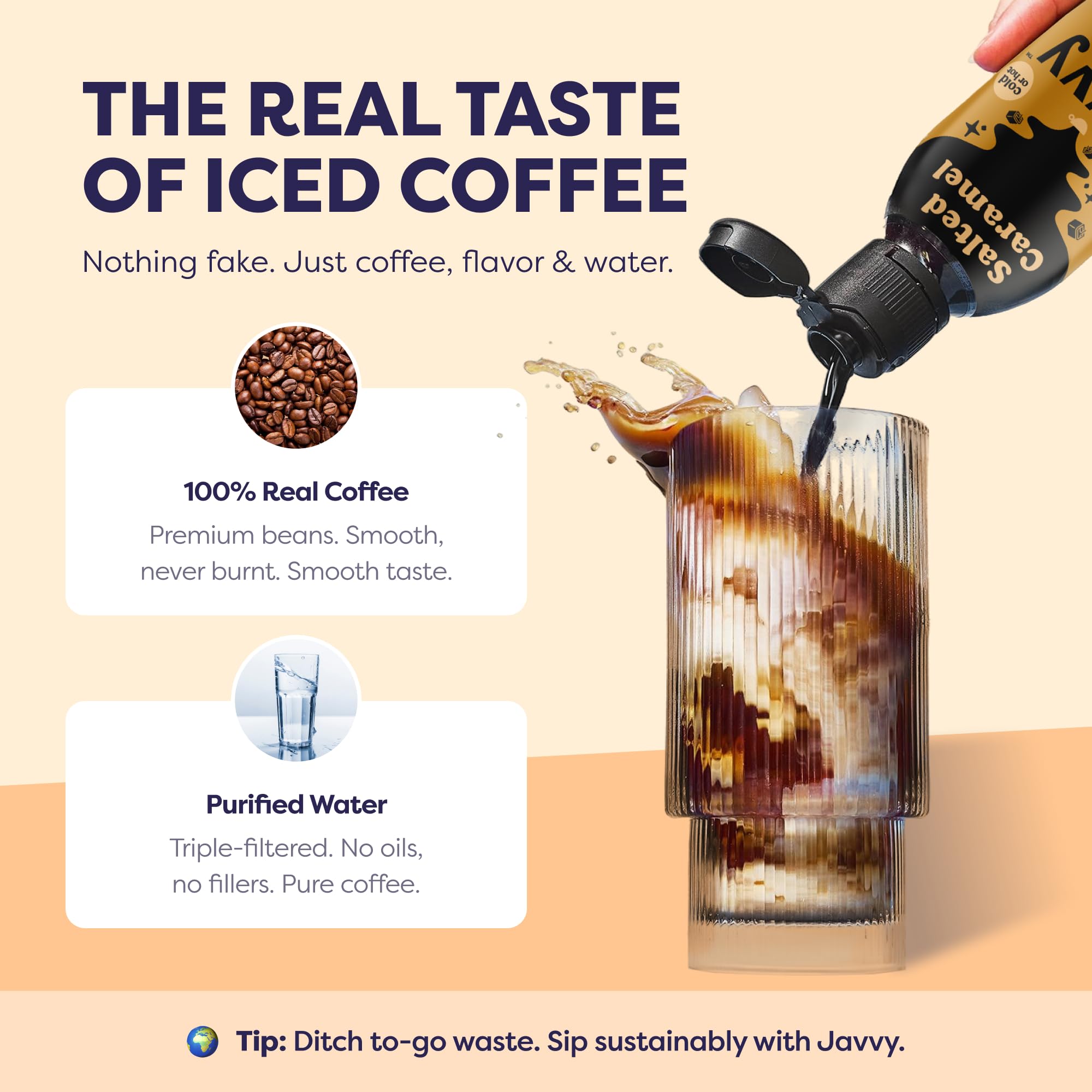 Javvy ingredients featuring Arabica beans and purified water