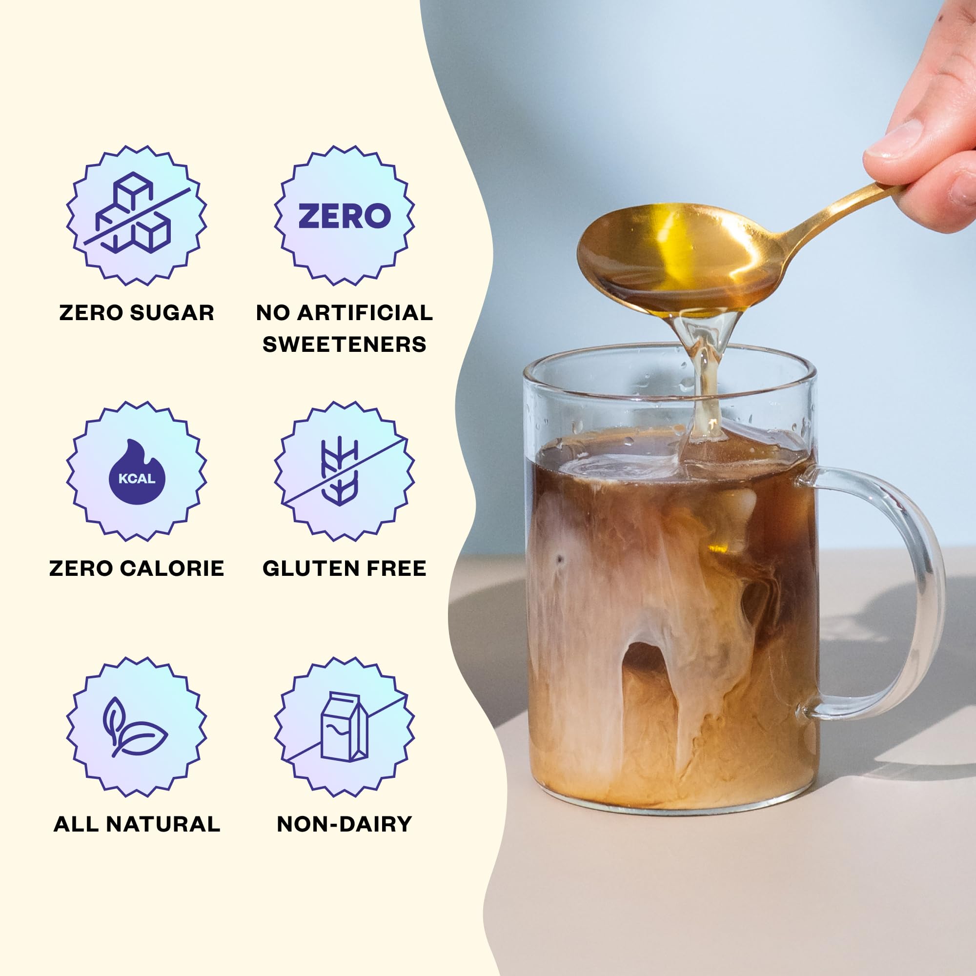 Javvy Coffee Syrup Caramel in a hot coffee scene with rich aroma.