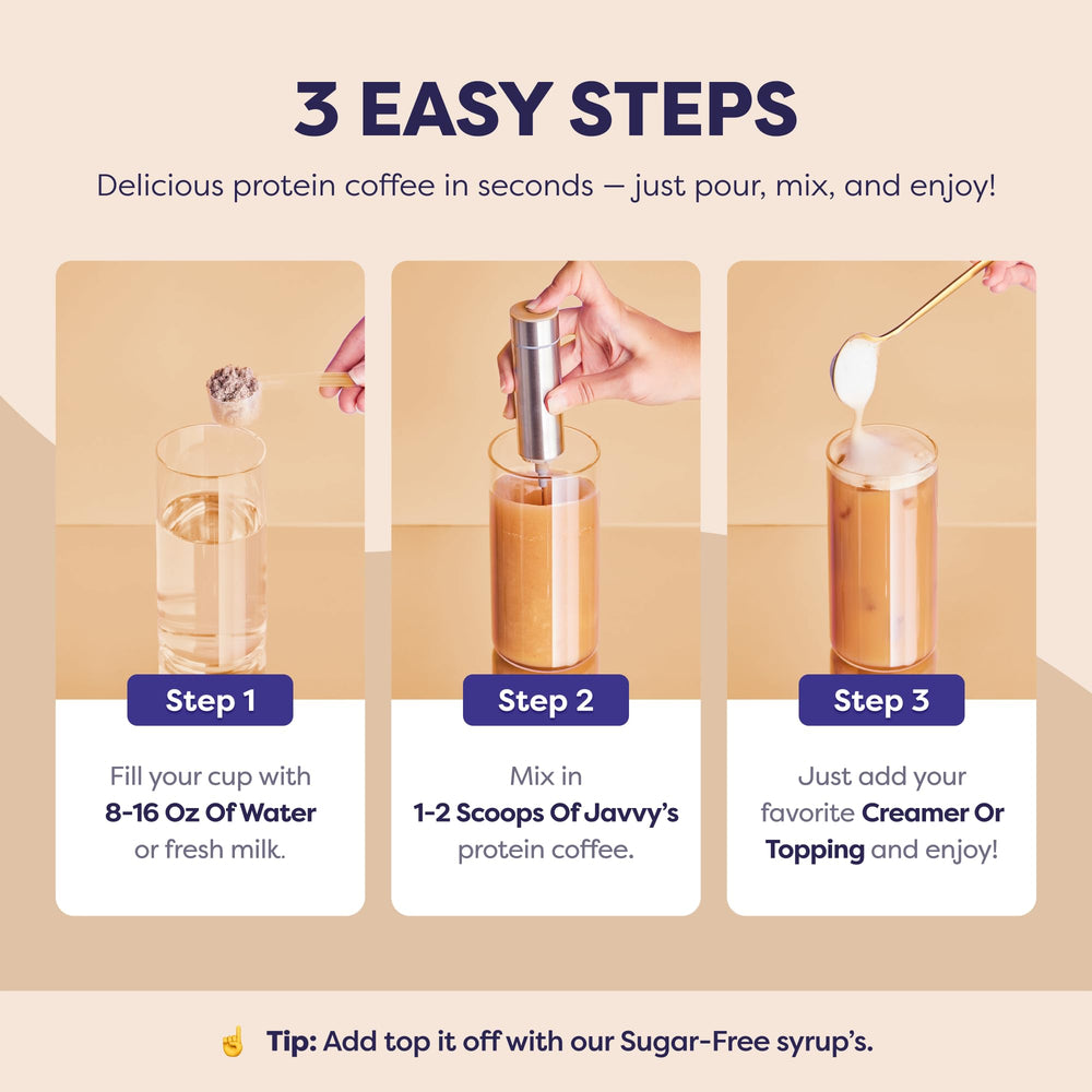 Javvy Mocha Protein Iced Coffee cold brew visual on a dark surface