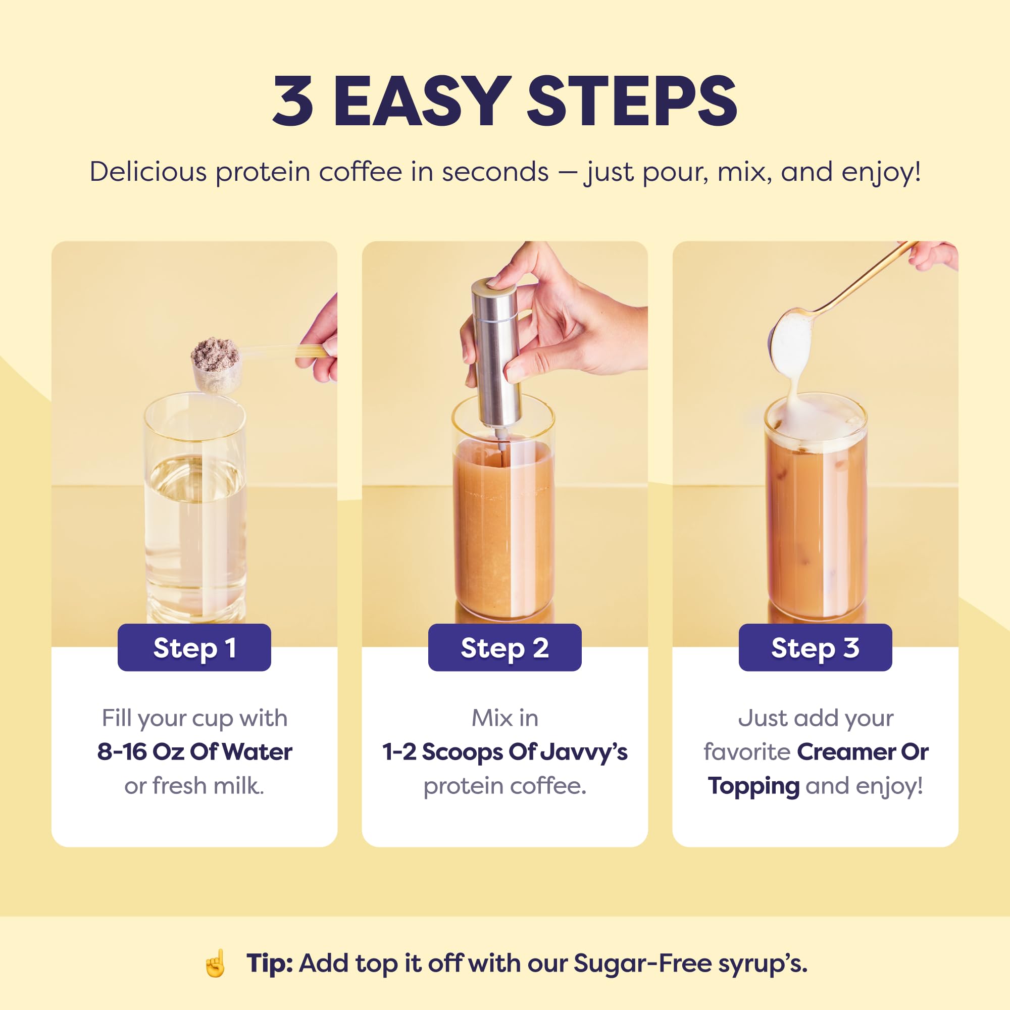 Portable single-serve Javvy protein iced coffee packaging for on-the-go.