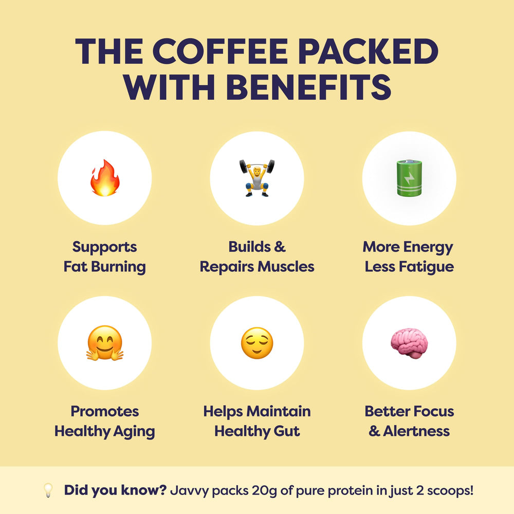 Close-up of Javvy Original Protein Iced Coffee with prebiotics for gut-friendly fueling.