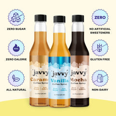 Javvy Zero Sugar label on packaging for guilt-free flavor