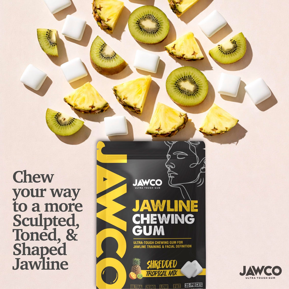 JAWCO 35-piece daily routine visual emphasizes quick, accessible jaw workouts