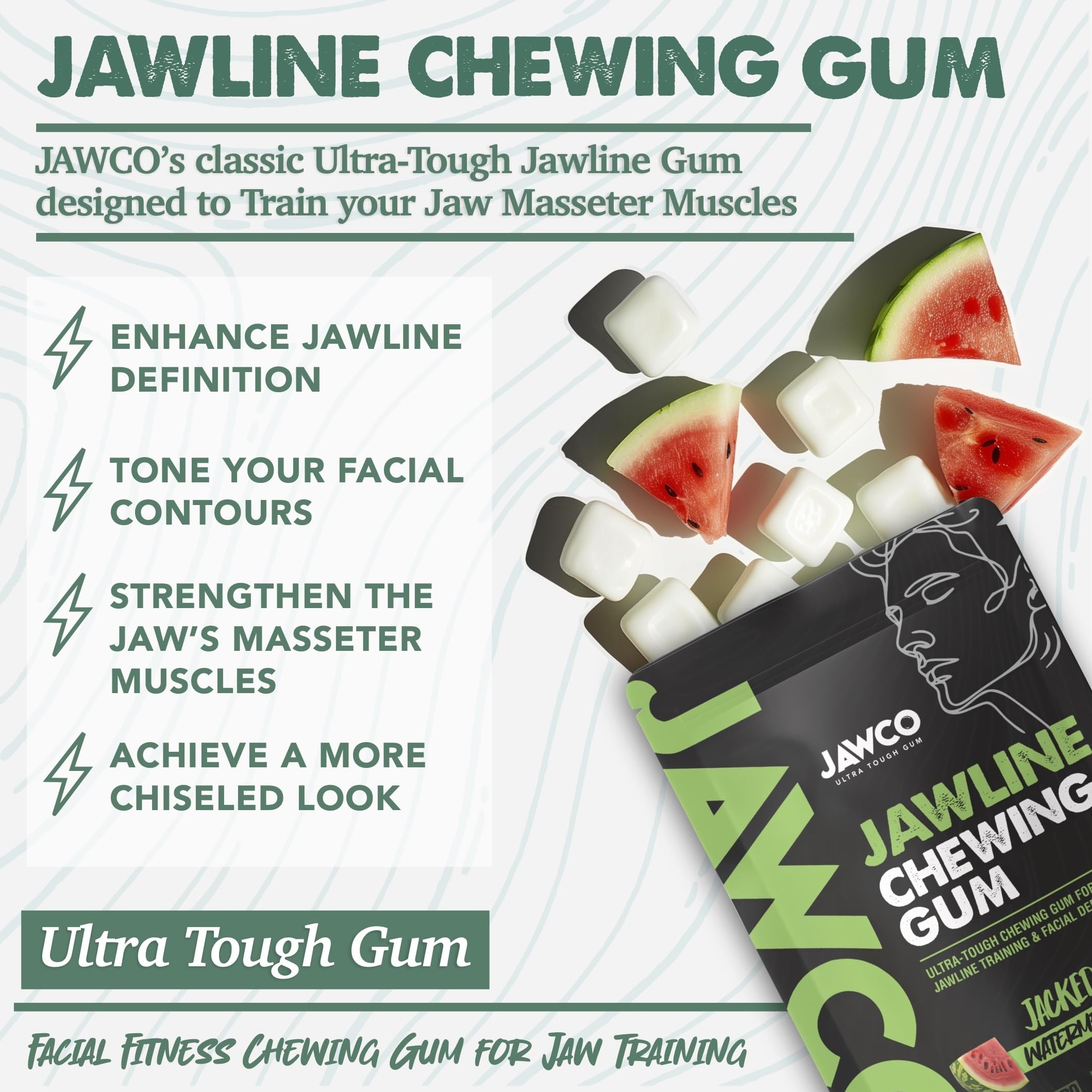JAWCO branding on pack front conveys premium facial fitness quality