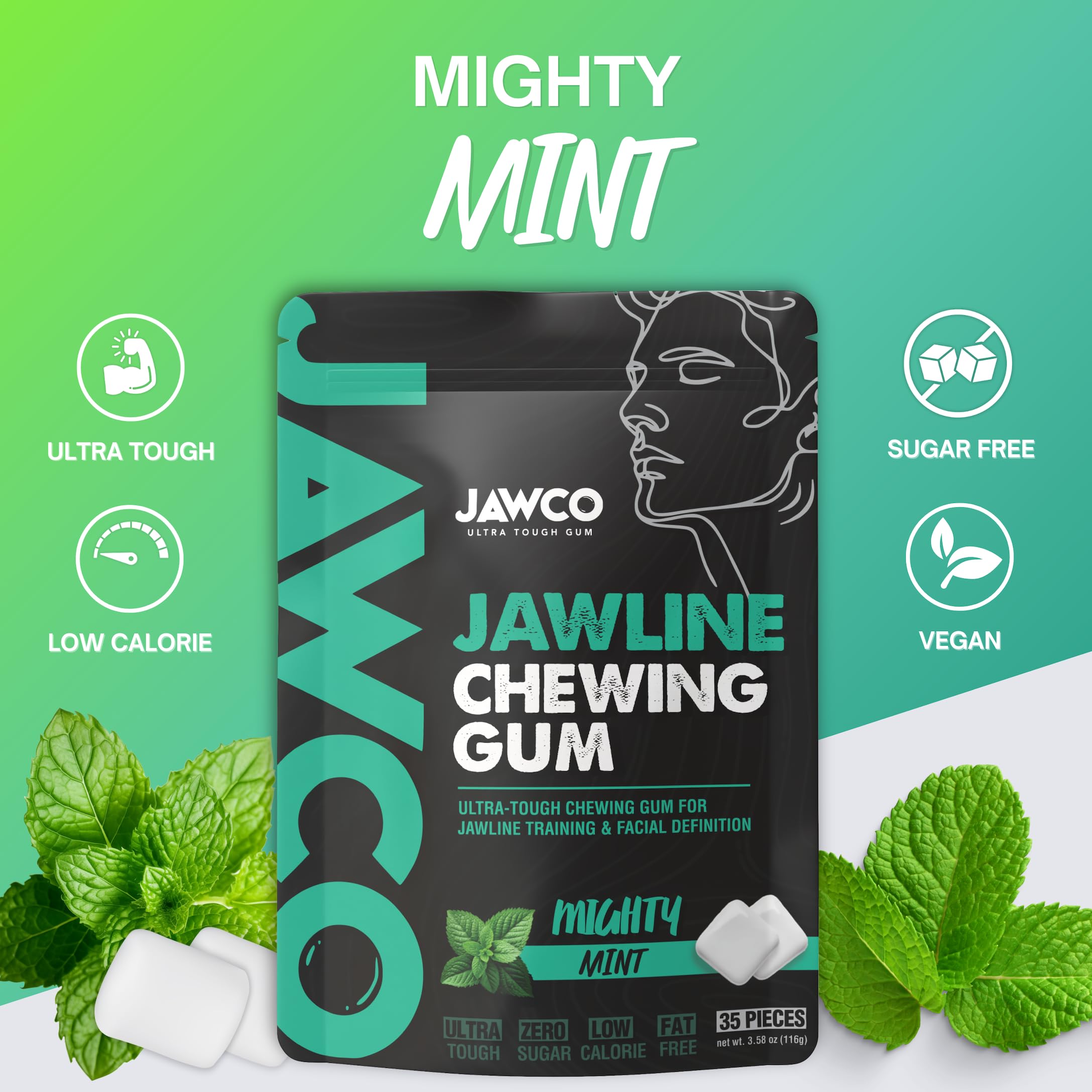 JAWCO chewing close-up shows rugged texture designed for targeted muscle engagement.