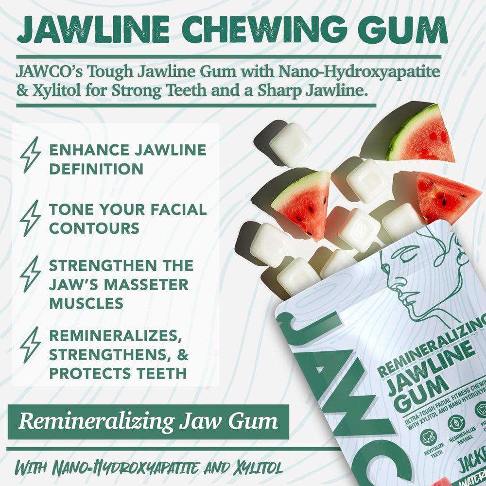 JAWCO daily chew visuals illustrate easy one-minute sessions that may support jawline tone.