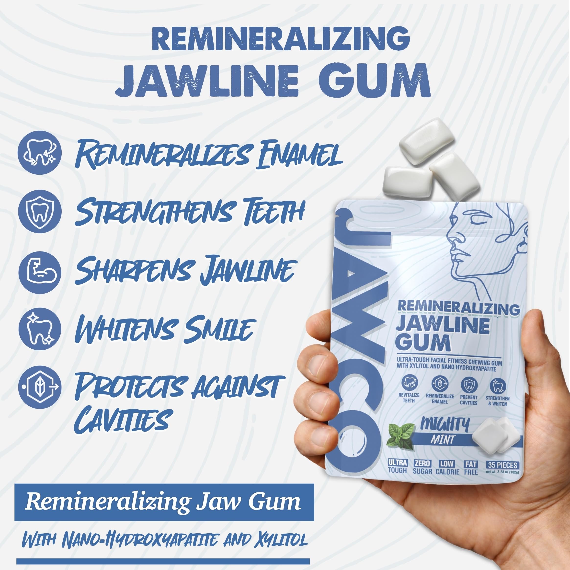 JAWCO natural mastication chew design follows real chewing patterns.