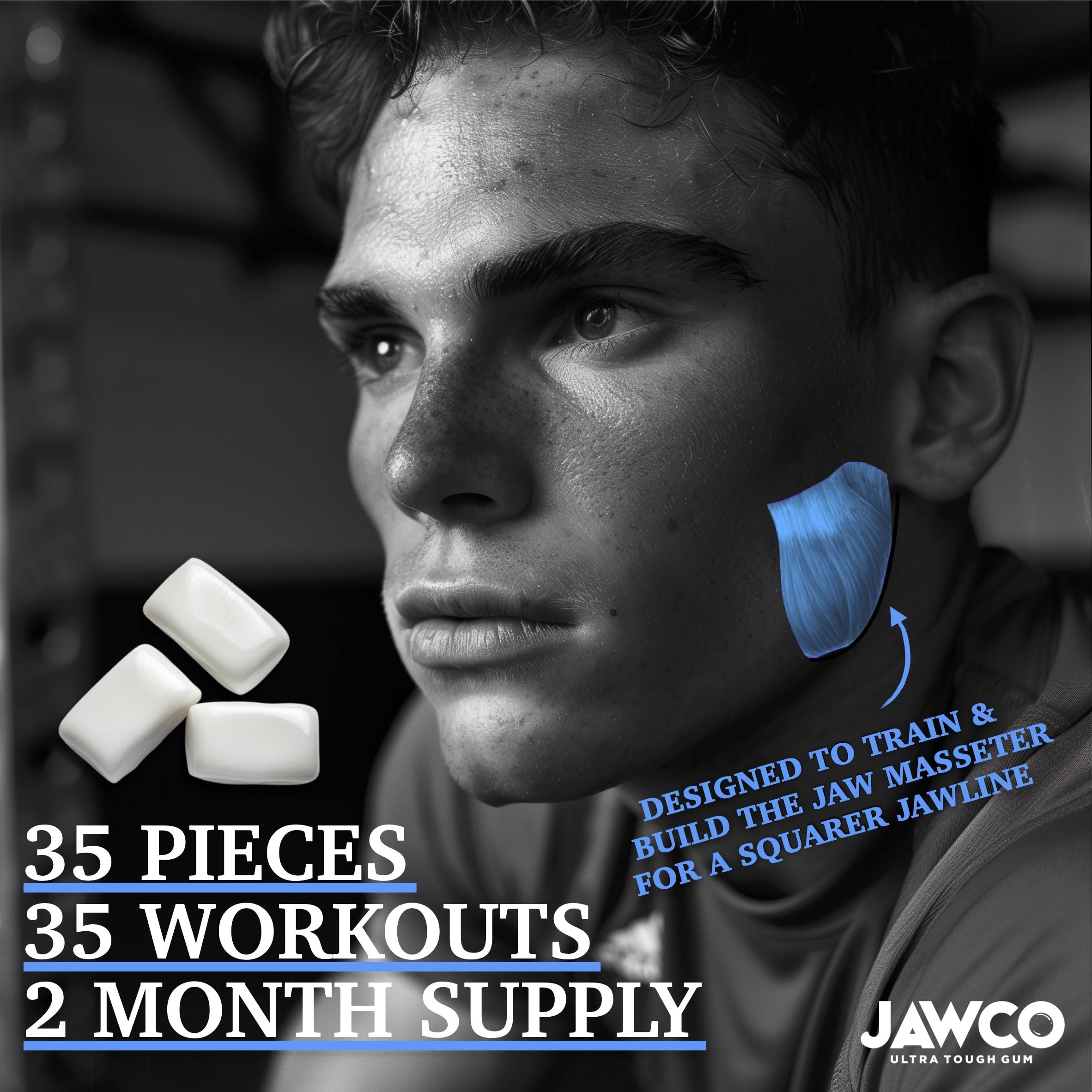 JAWCO natural-mastication pattern demonstrates authentic jaw workout.