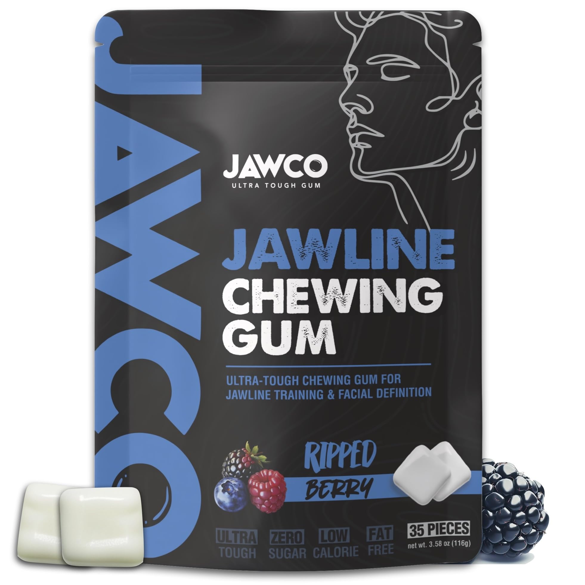 JAWCO pack-shot: ultra-tough gum for defined jawline training.