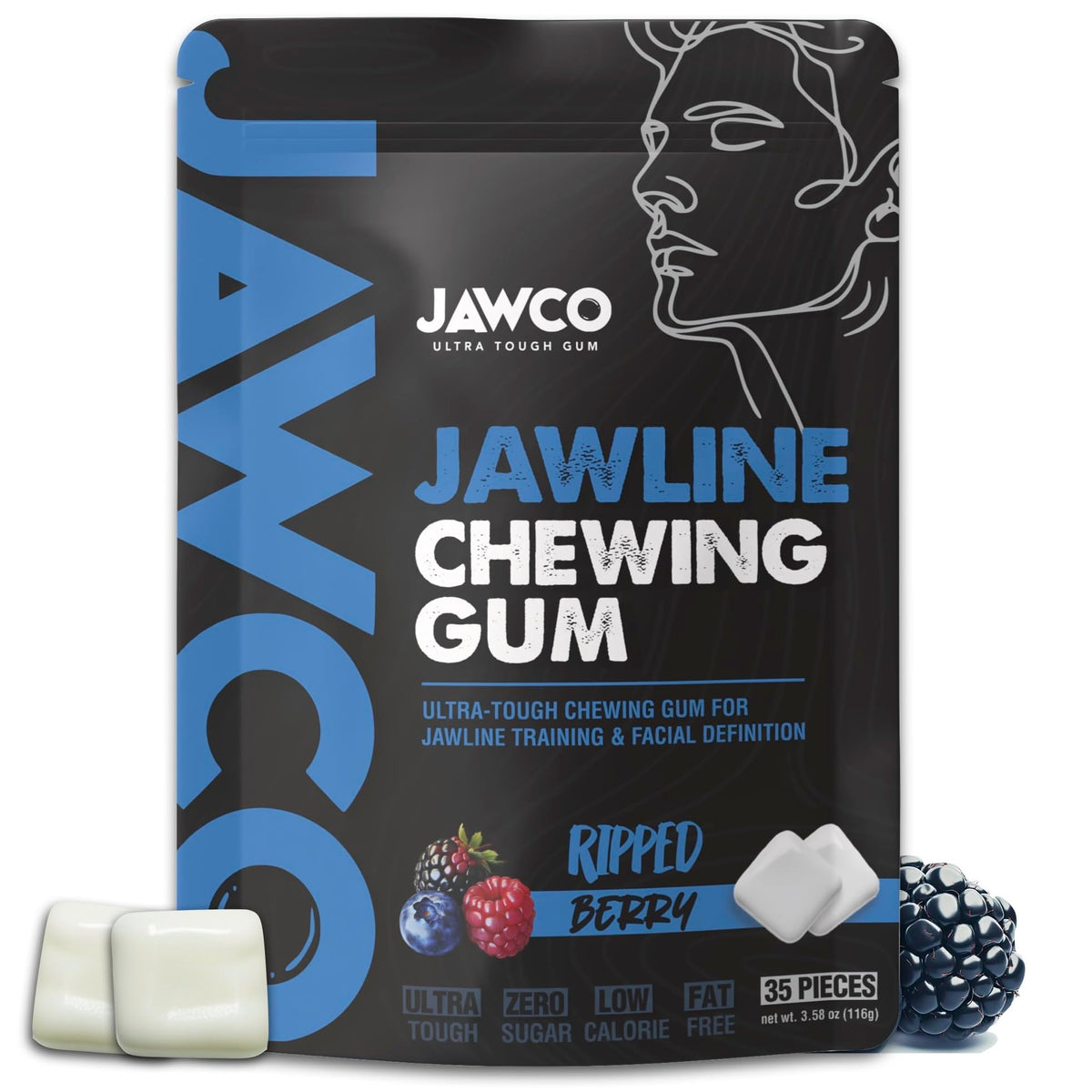 JAWCO pack-shot: ultra-tough gum for defined jawline training.