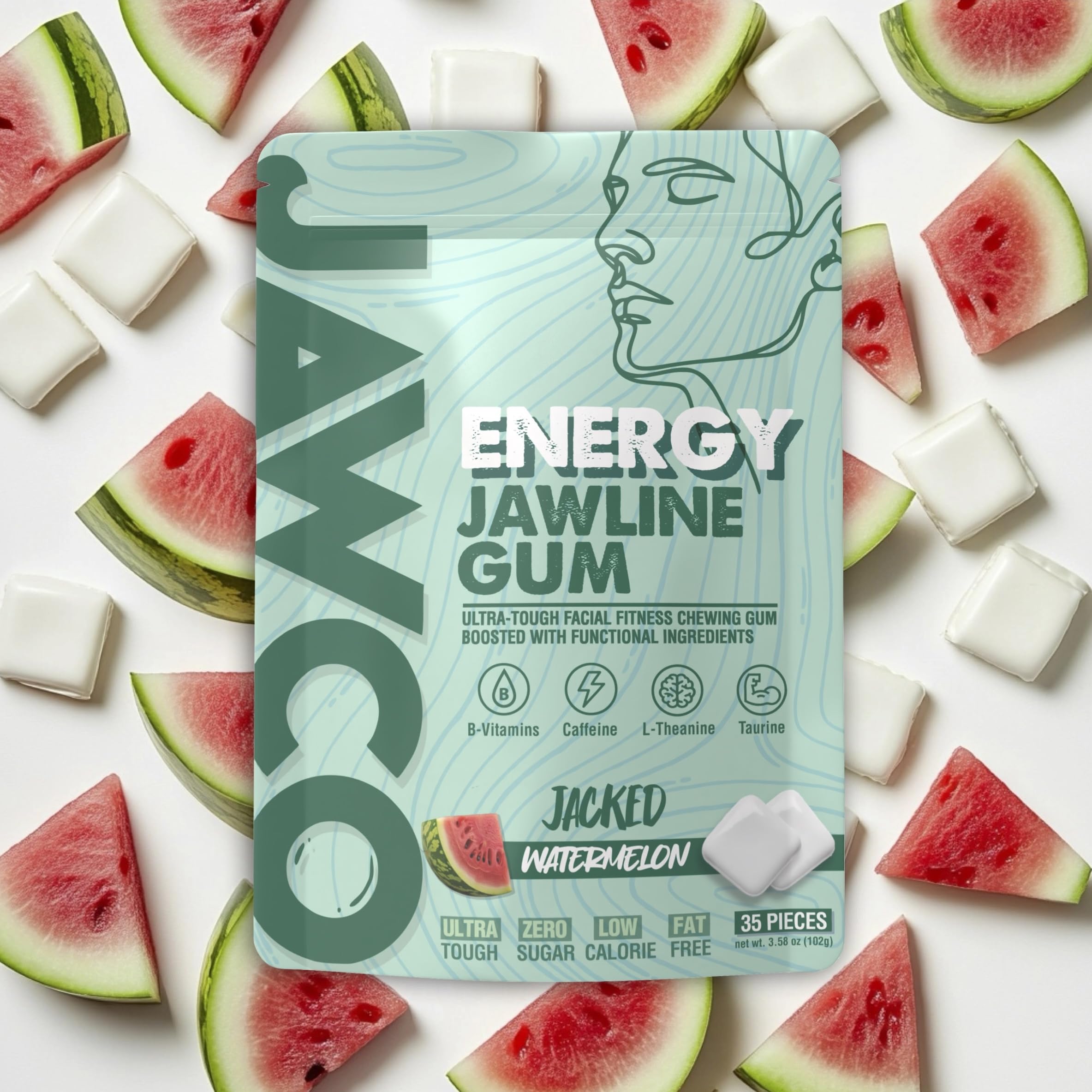 JAWCO watermelon flavor close-up highlights refreshing taste and bite.