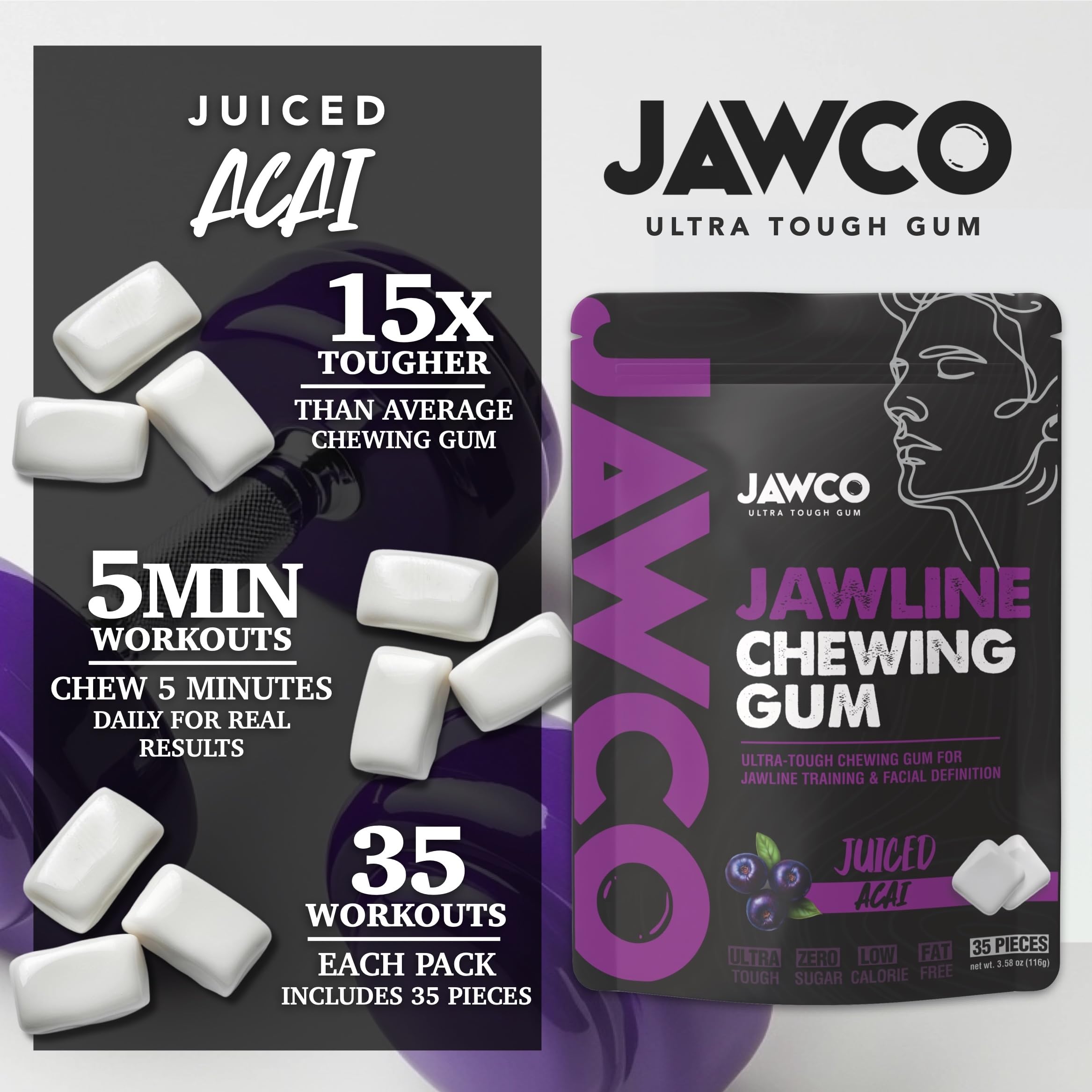 JAWCO Masseter-focused chew demonstrating resistance training motion.
