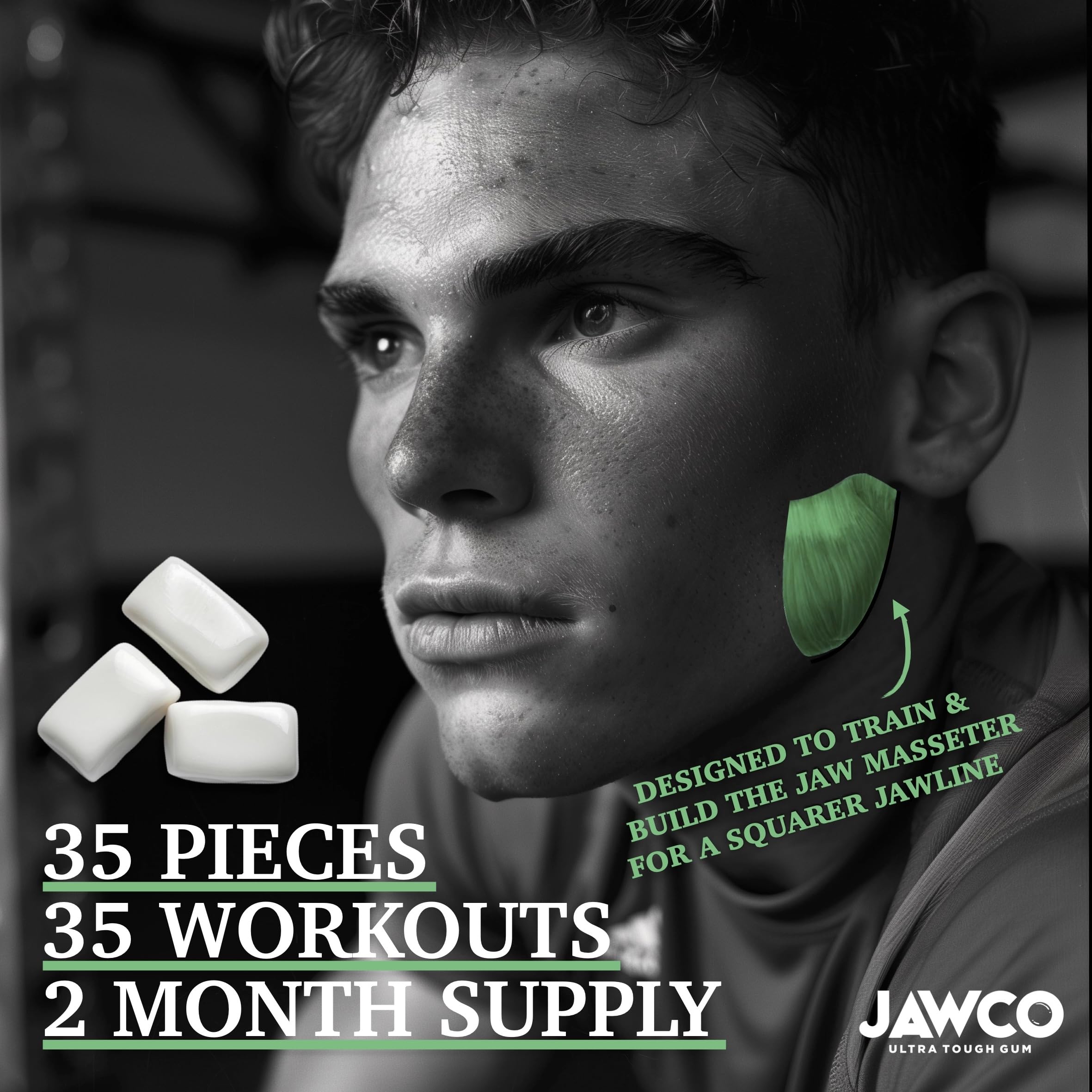 JAWCO sugar-free vegan aspartame-free formula label emphasizes clean, functional chewing