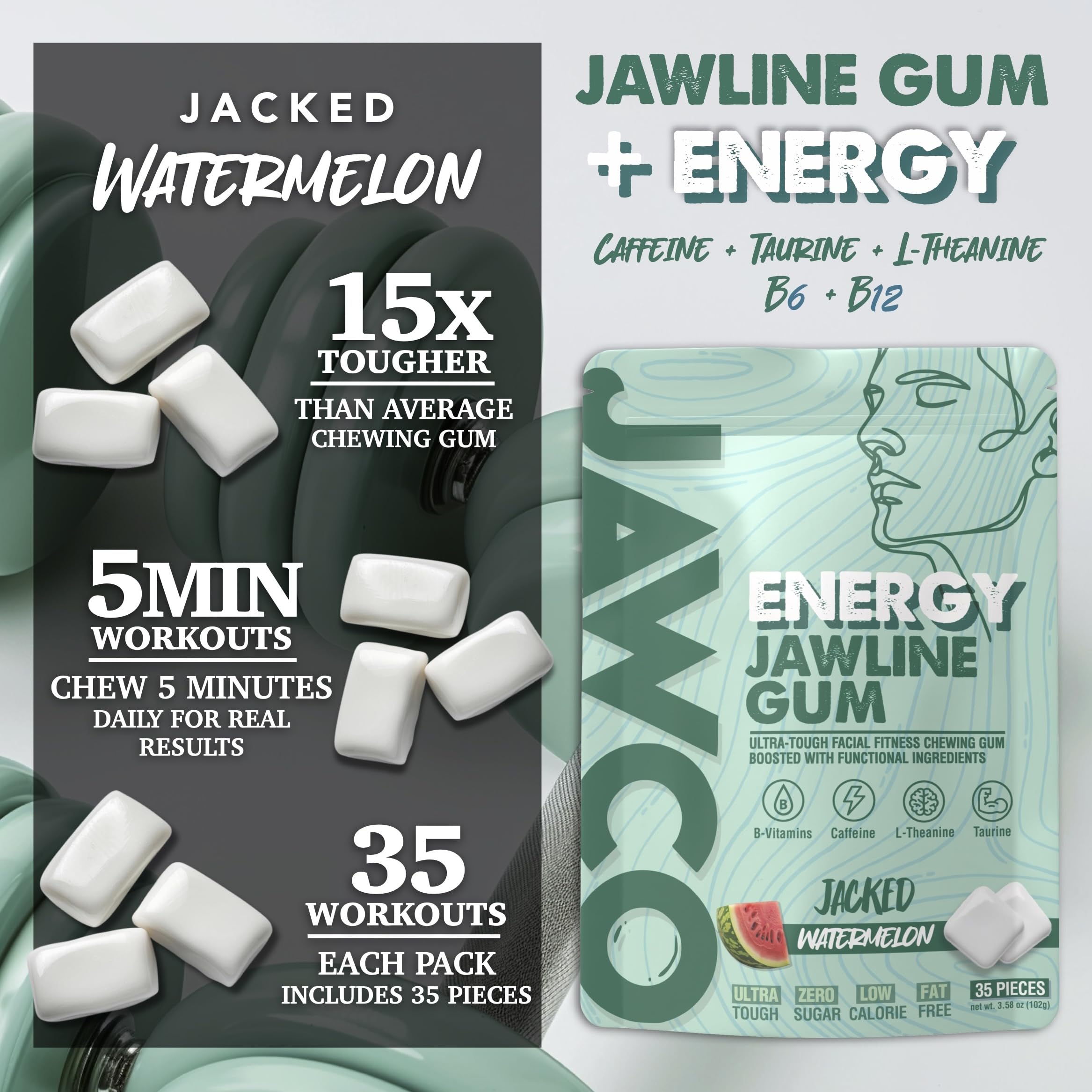 JAWCO ultra-tough chewing action demonstrates resistance training for facial muscles.