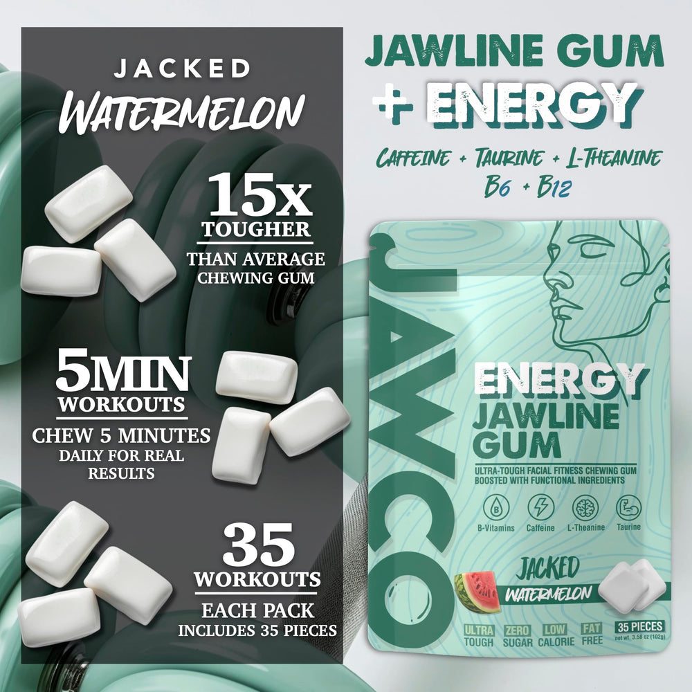 JAWCO ultra-tough chewing action demonstrates resistance training for facial muscles.