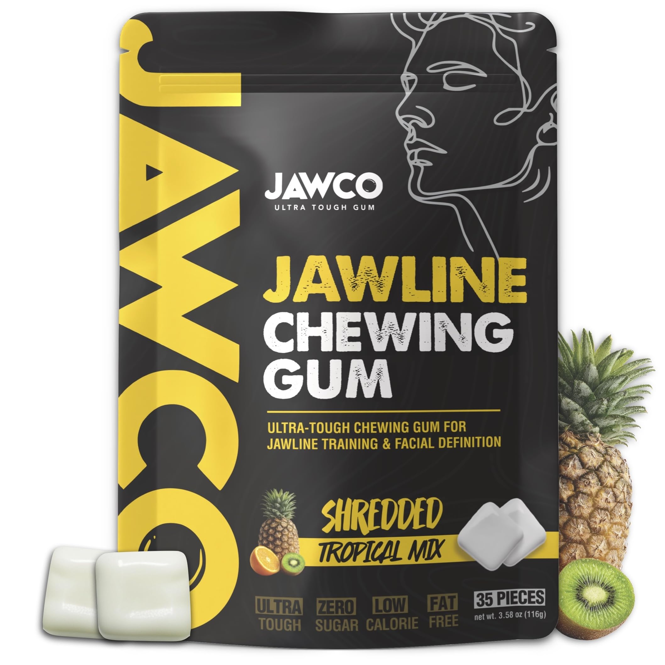 JAWCO ultra-tough jawline gum pack shot showing a strong formula for facial training