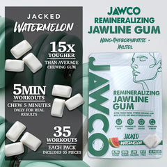 JAWCO Watermelon gum pieces close-up showcases rugged texture for jaw training sessions.