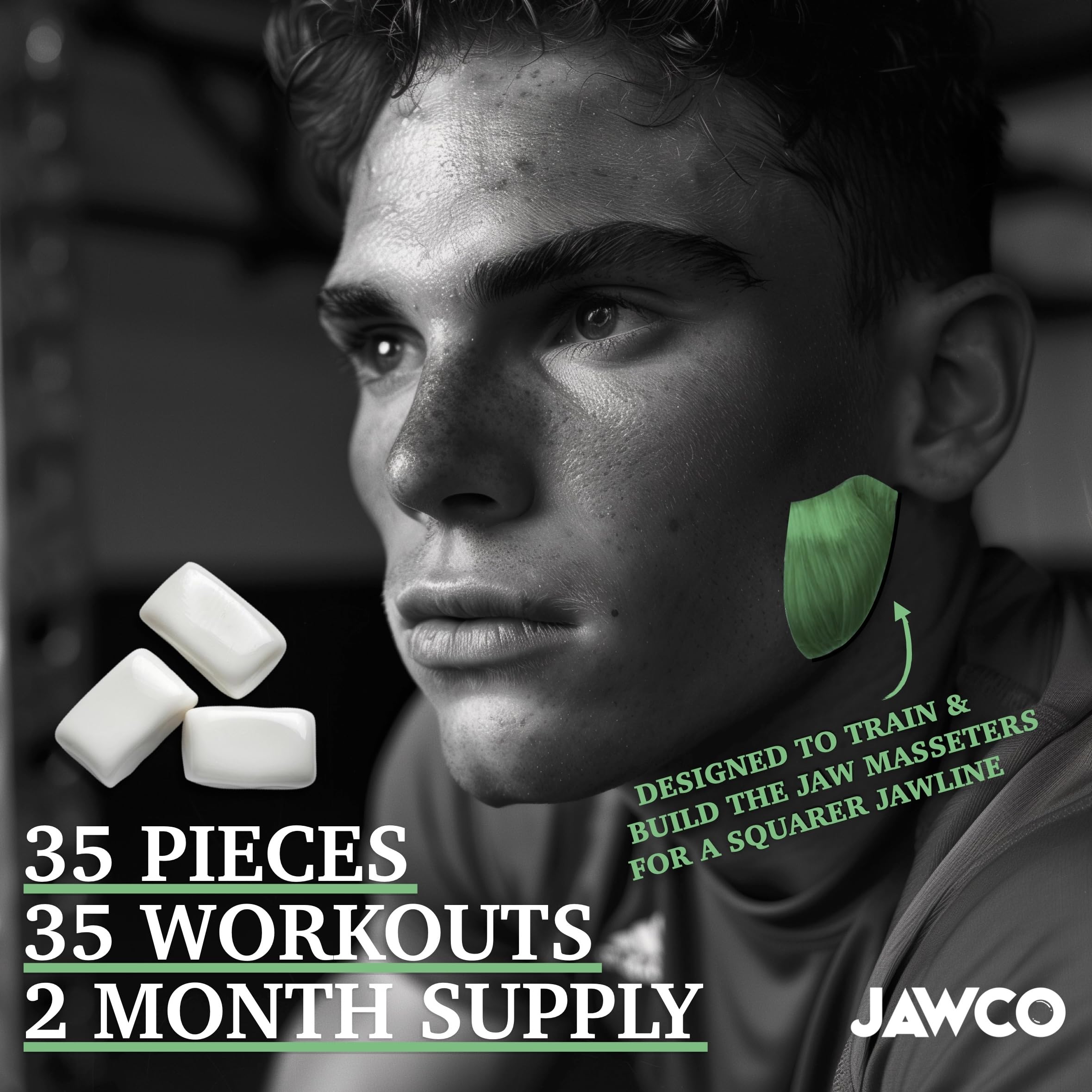 JAWCO Watermelon gum with xylitol highlights enamel-friendly minerals and breath-freshening potential.