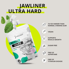 Jawliner mint gum unwrapped, highlighting a sugar-free mint flavor for workouts.