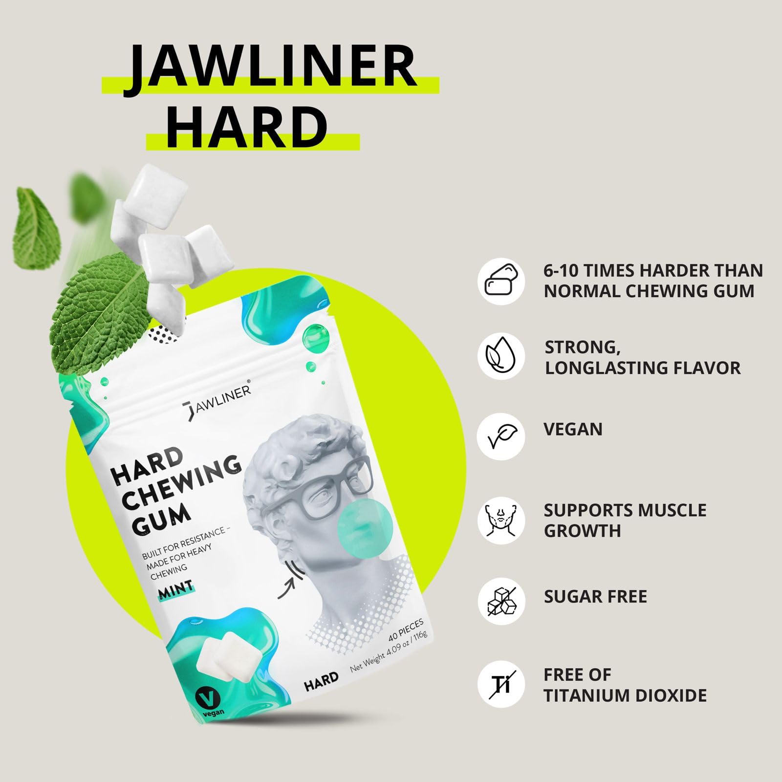 Jawliner resistance 6-10x emphasizes stronger chew for sculpted jawline.