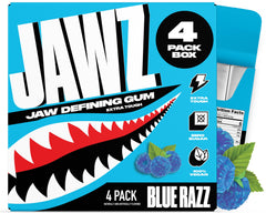 Jawz Gum 4-pack Blue Razz box for daily jawline routines.