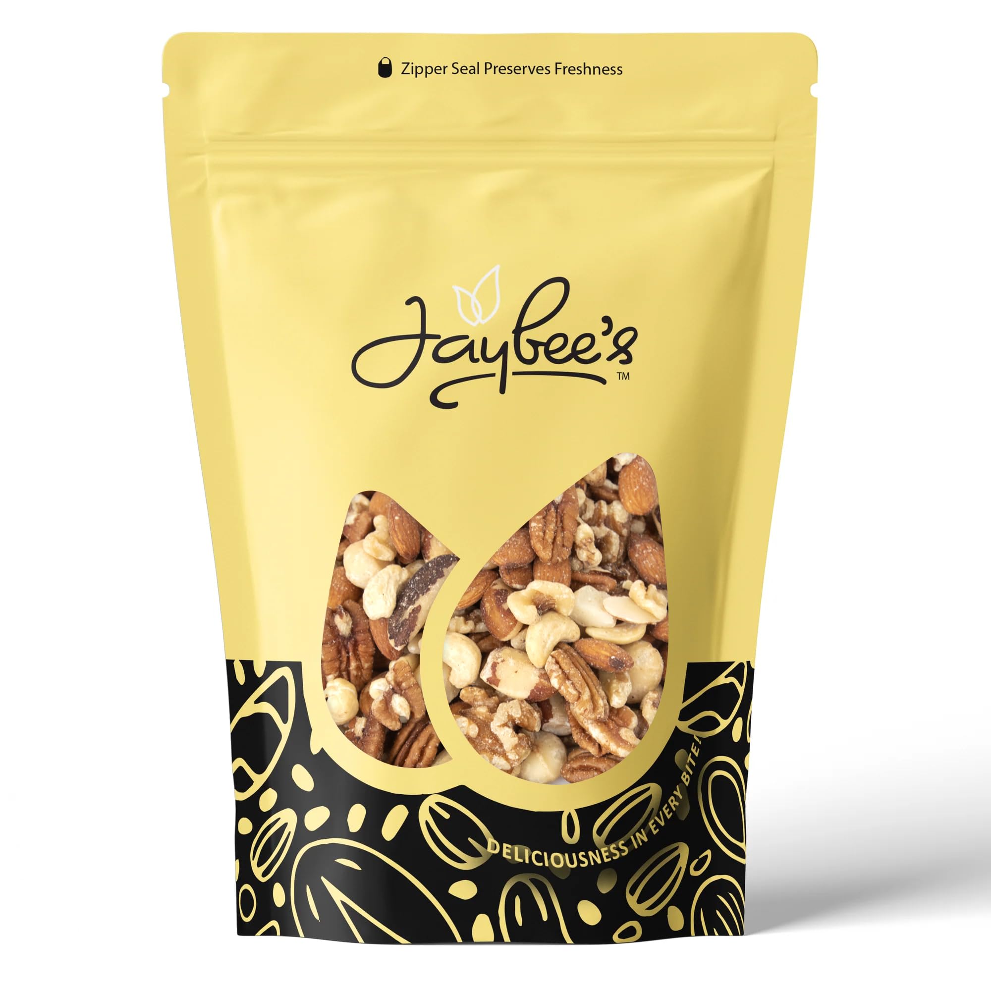 Jaybee's Raw Deluxe Mixed Nuts—almonds in a premium unsalted blend ideal for snacking