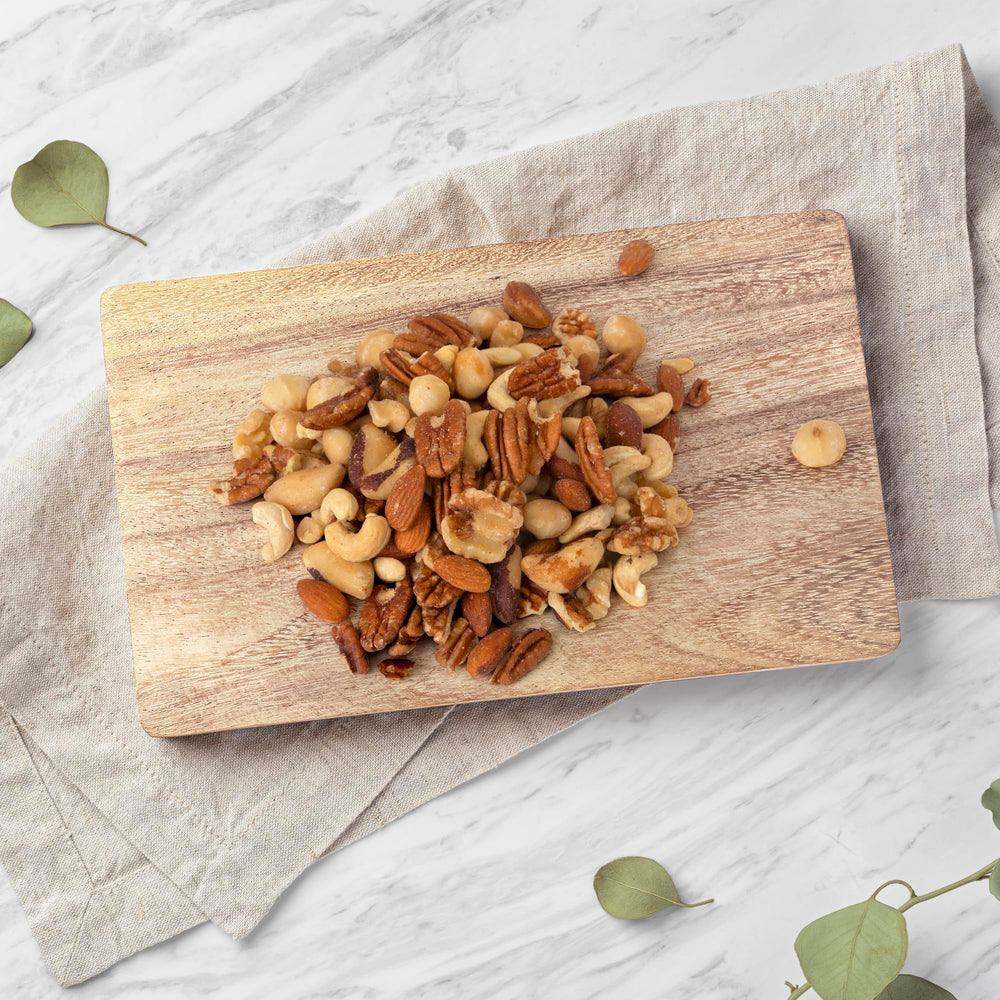 Jaybee's Raw Deluxe Mixed Nuts—bulk resealable bag preserves freshness at home or office