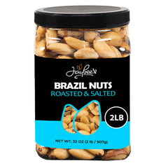 Jaybee's roasted salted Brazil nuts in a jar for convenient pantry snacking.