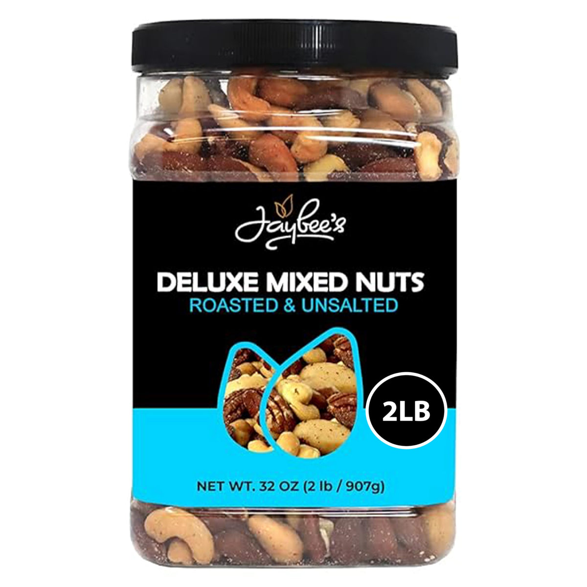Jaybee's Unsalted Mixed Nuts with cashews for a protein-rich, convenient snack.