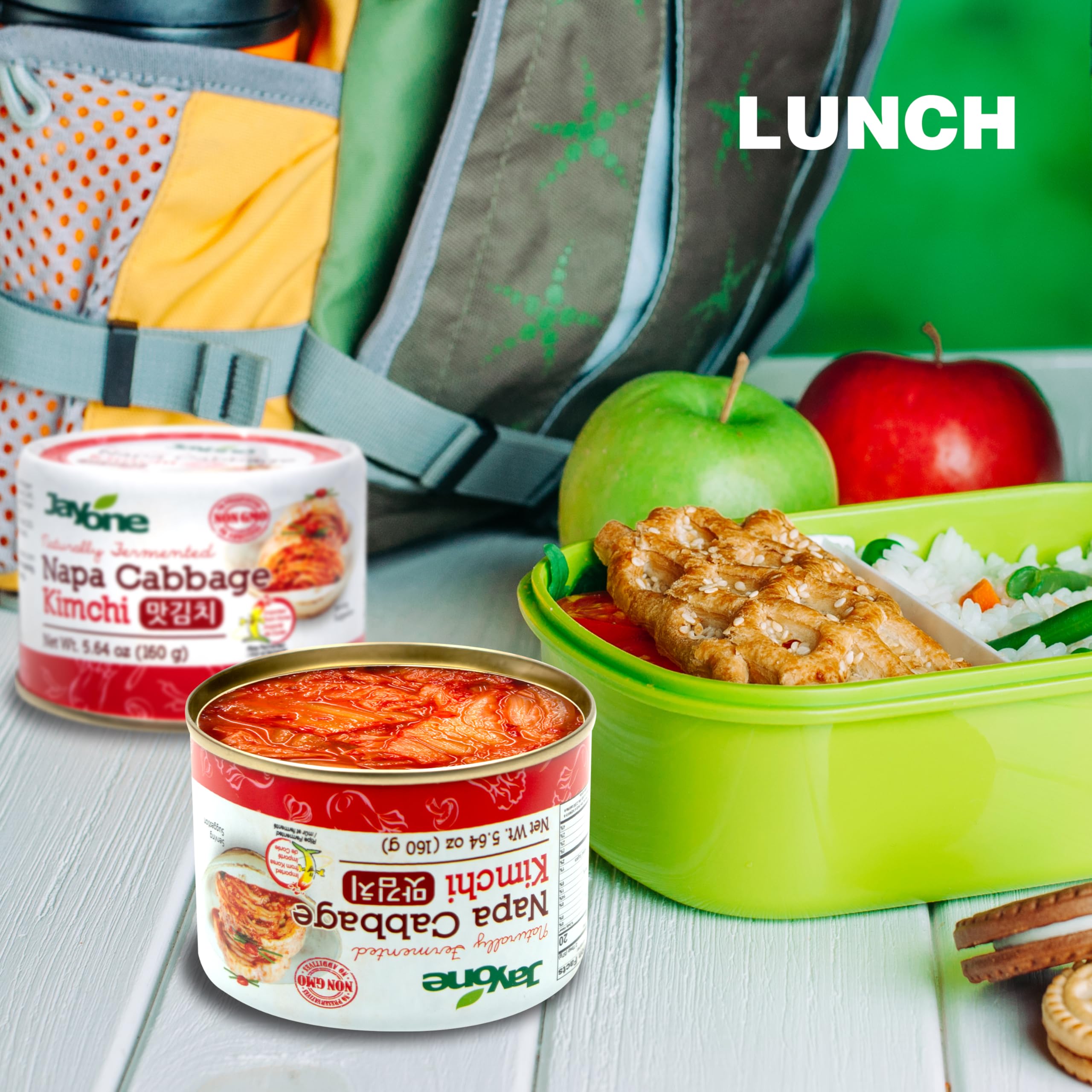 Jayone kimchi can side view, convenient pantry staple.