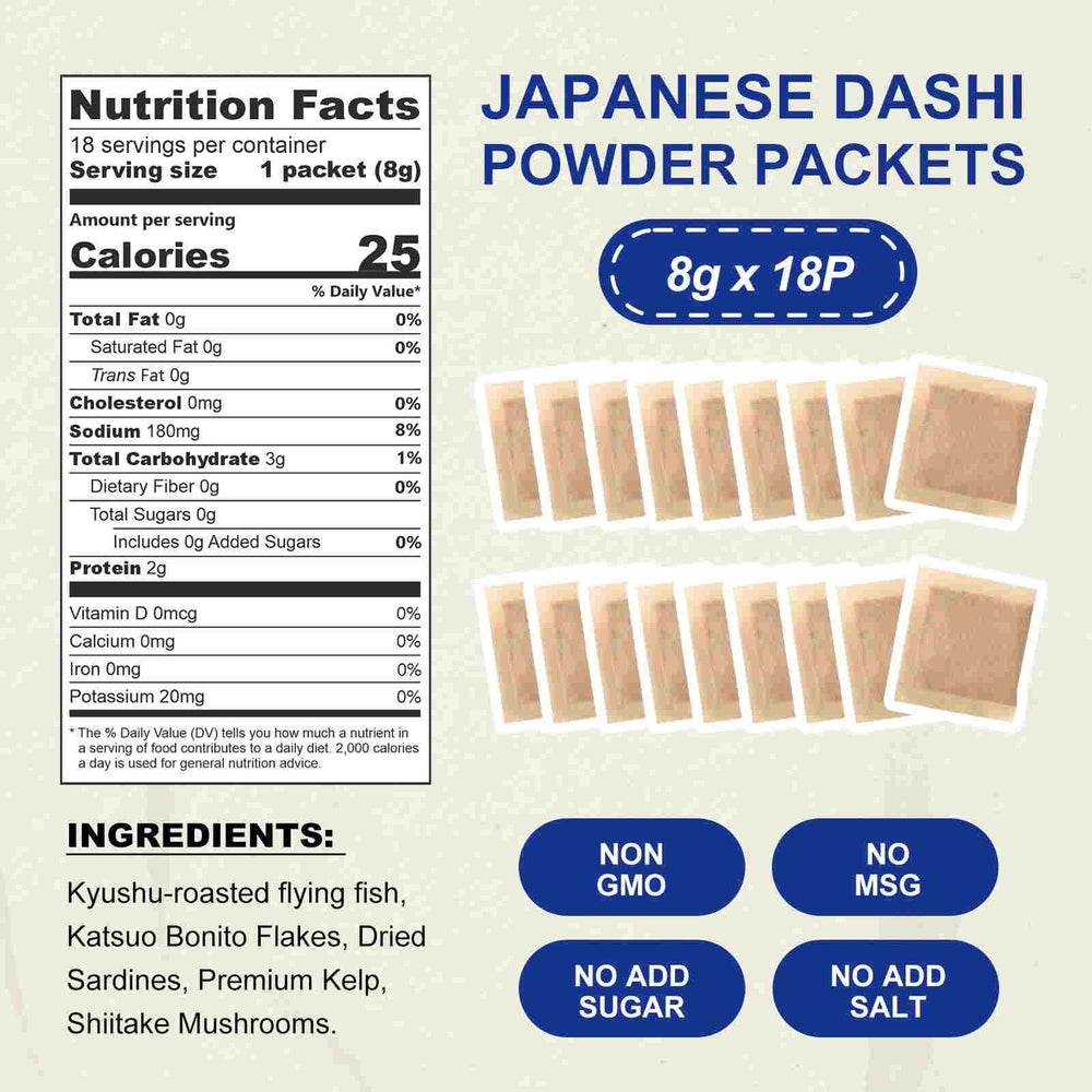 Jayuss Japanese Dashi Packet ingredients close-up showing Kyushu-roasted fish and kelp