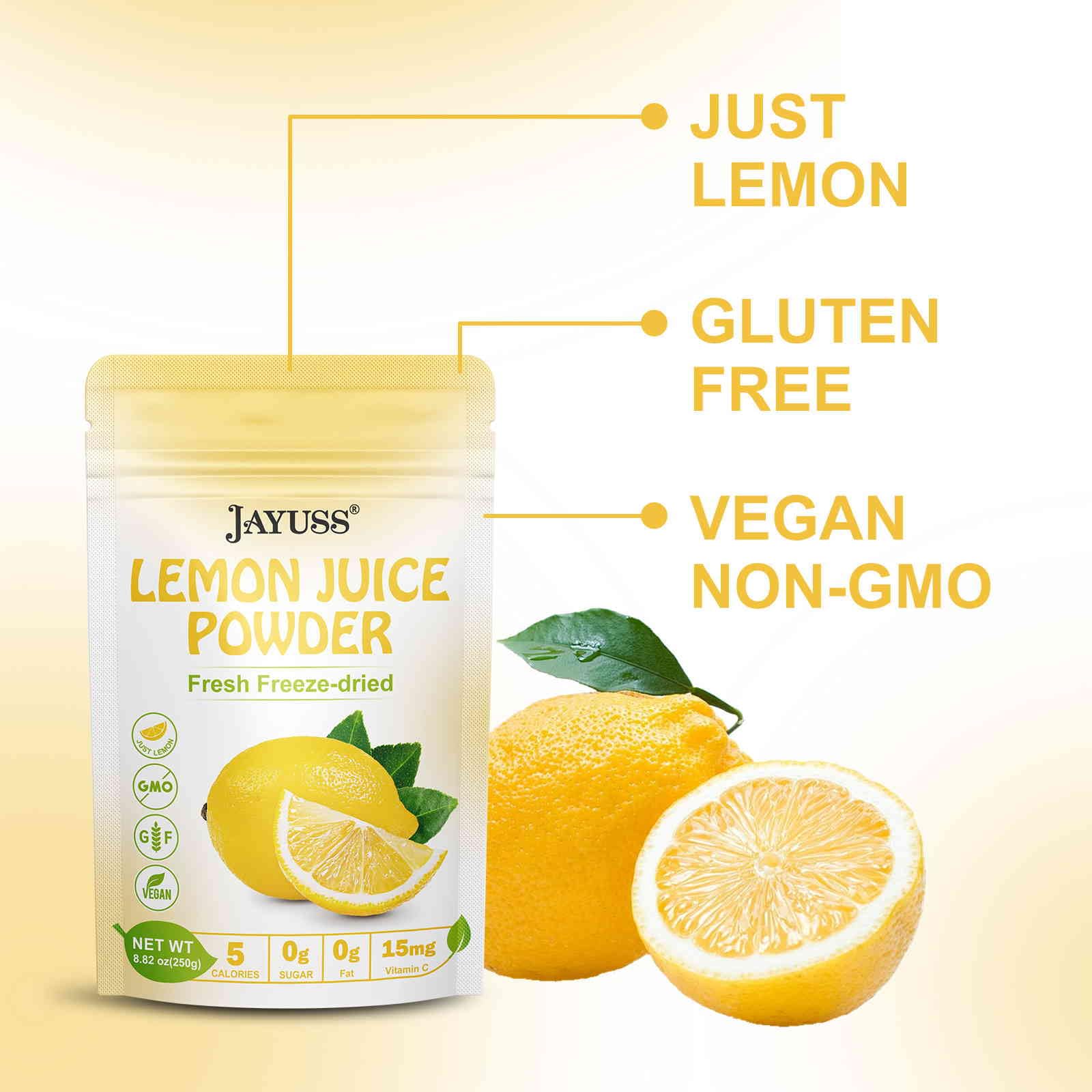 Scoop included with Jayuss Lemon Powder for precise portions of tangy lemon.