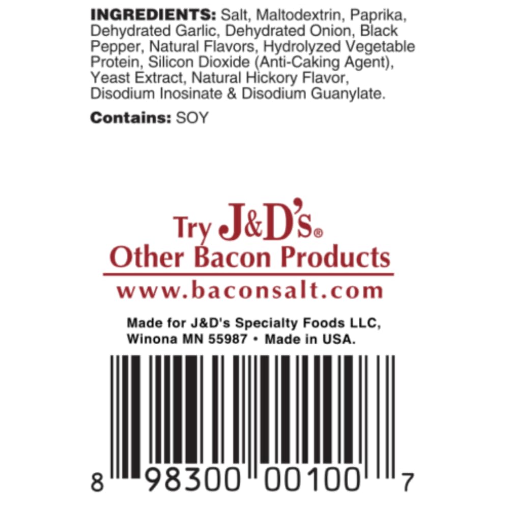 Ingredients graphic for J&D's Bacon Salt Original shows simple seasoning