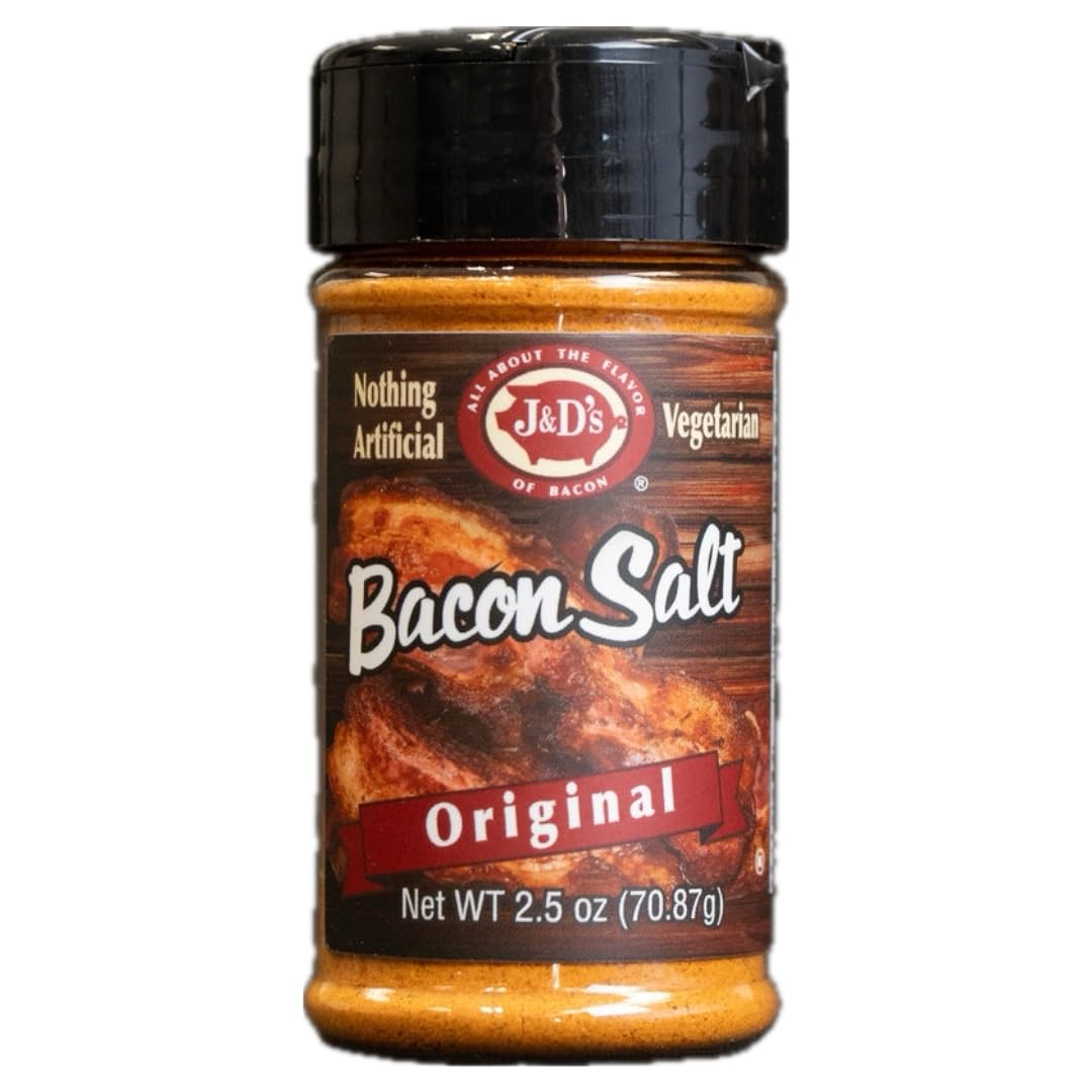 J&D's Bacon Salt Original jar for versatile vegan seasoning in everyday meals