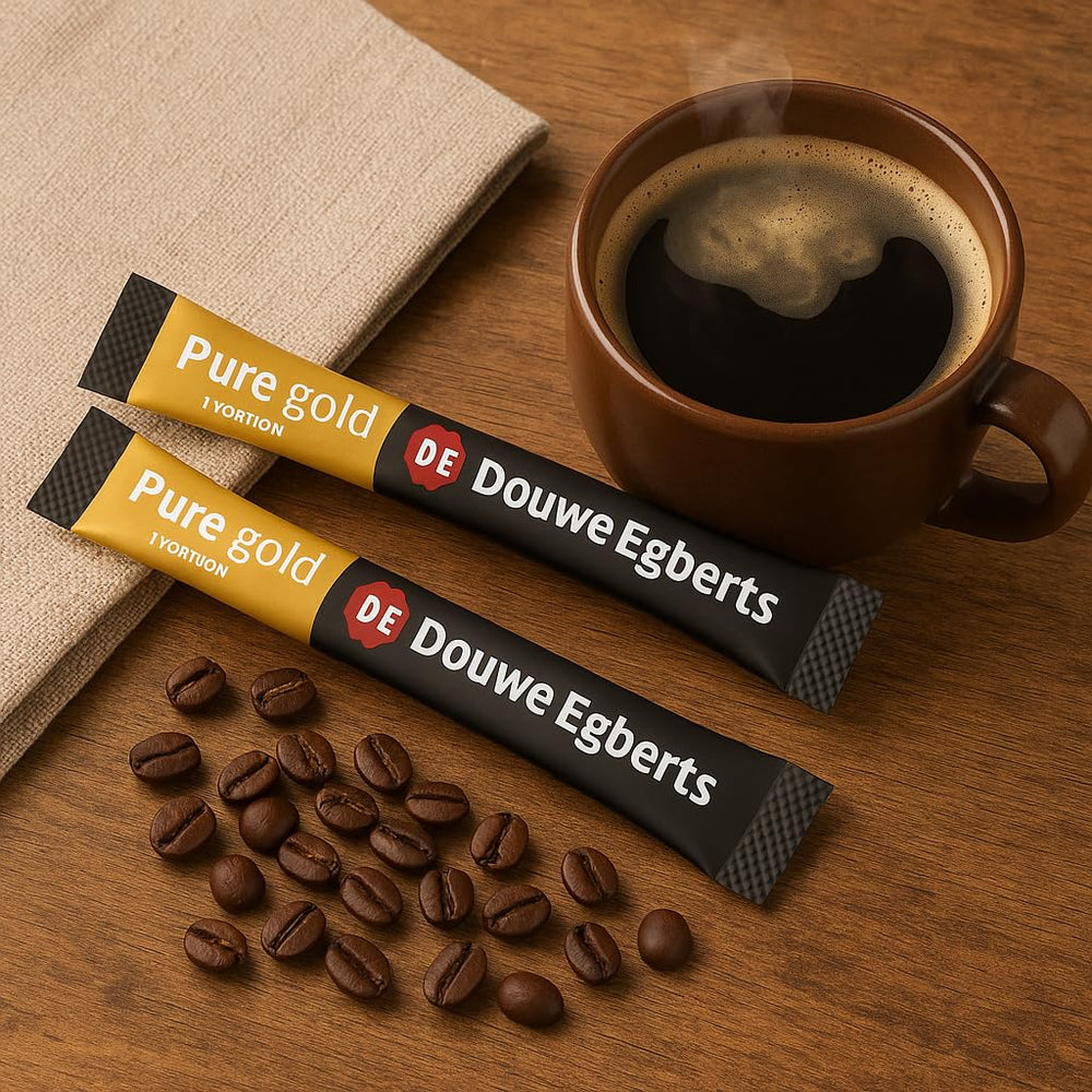 Travel-friendly Douwe Egberts Pure Gold travel pack for on-the-go.