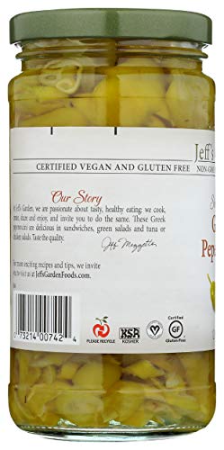 Jeff's Naturals peperoncini sliced golden label-back captures natural fermentation heritage.