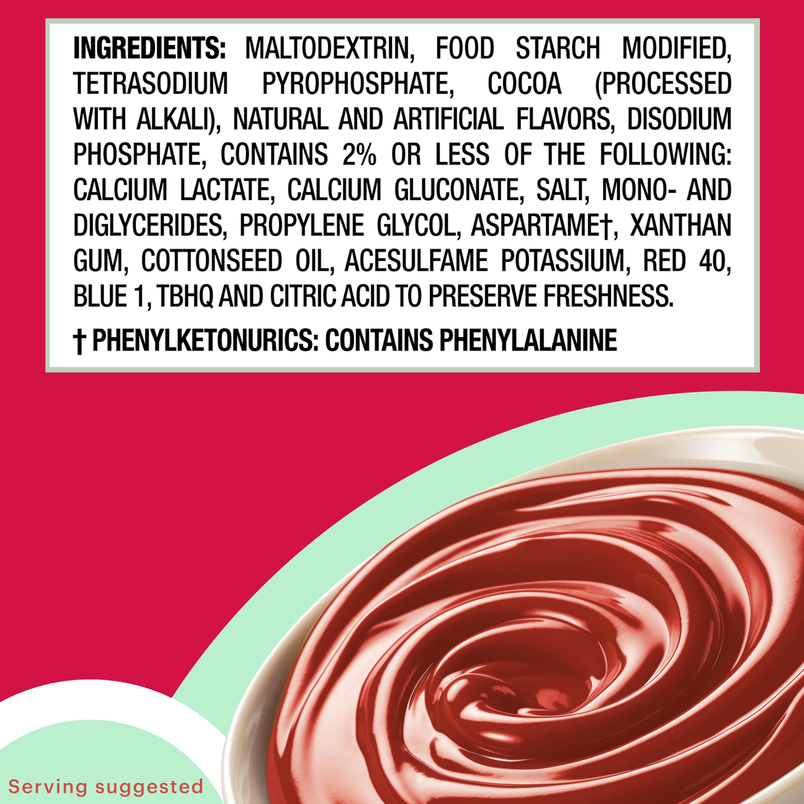 JEL SERT Sprinkles Red Velvet pudding mix label highlights gluten-free and sugar-free options.