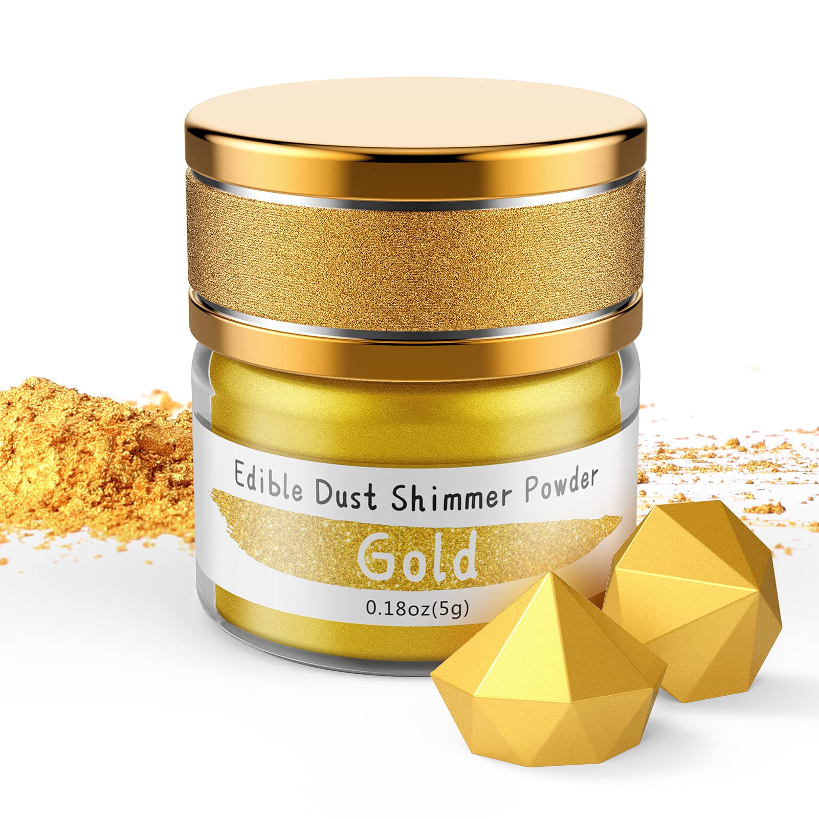 Jelife edible gold dust jar close-up for premium luster in cake decorating