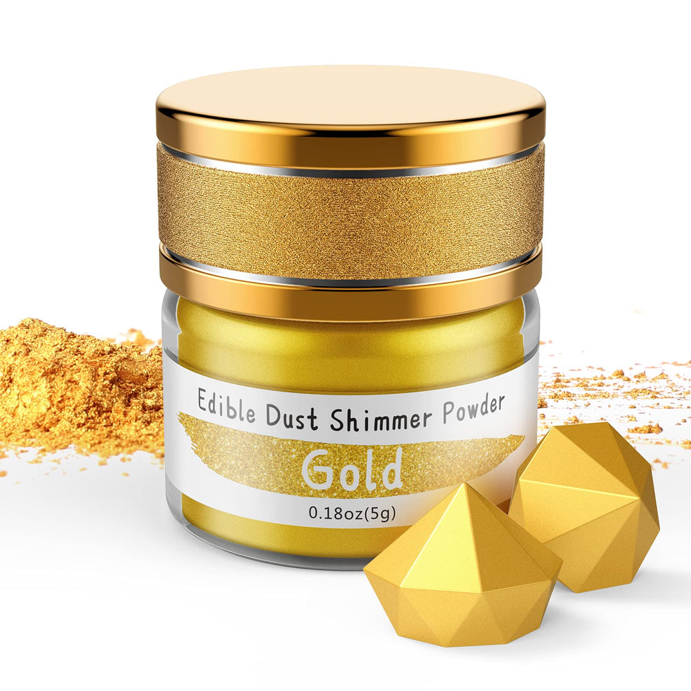 Jelife edible gold dust jar close-up for premium luster in cake decorating