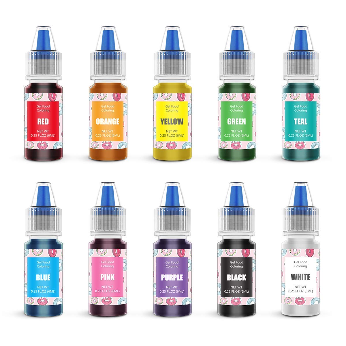 Jelife food coloring gel set bottles close-up showcases vibrant neon shades for cakes