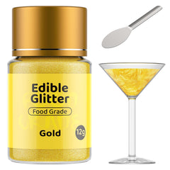Jelife gold edible glitter on a cocktail adds festive sparkle.